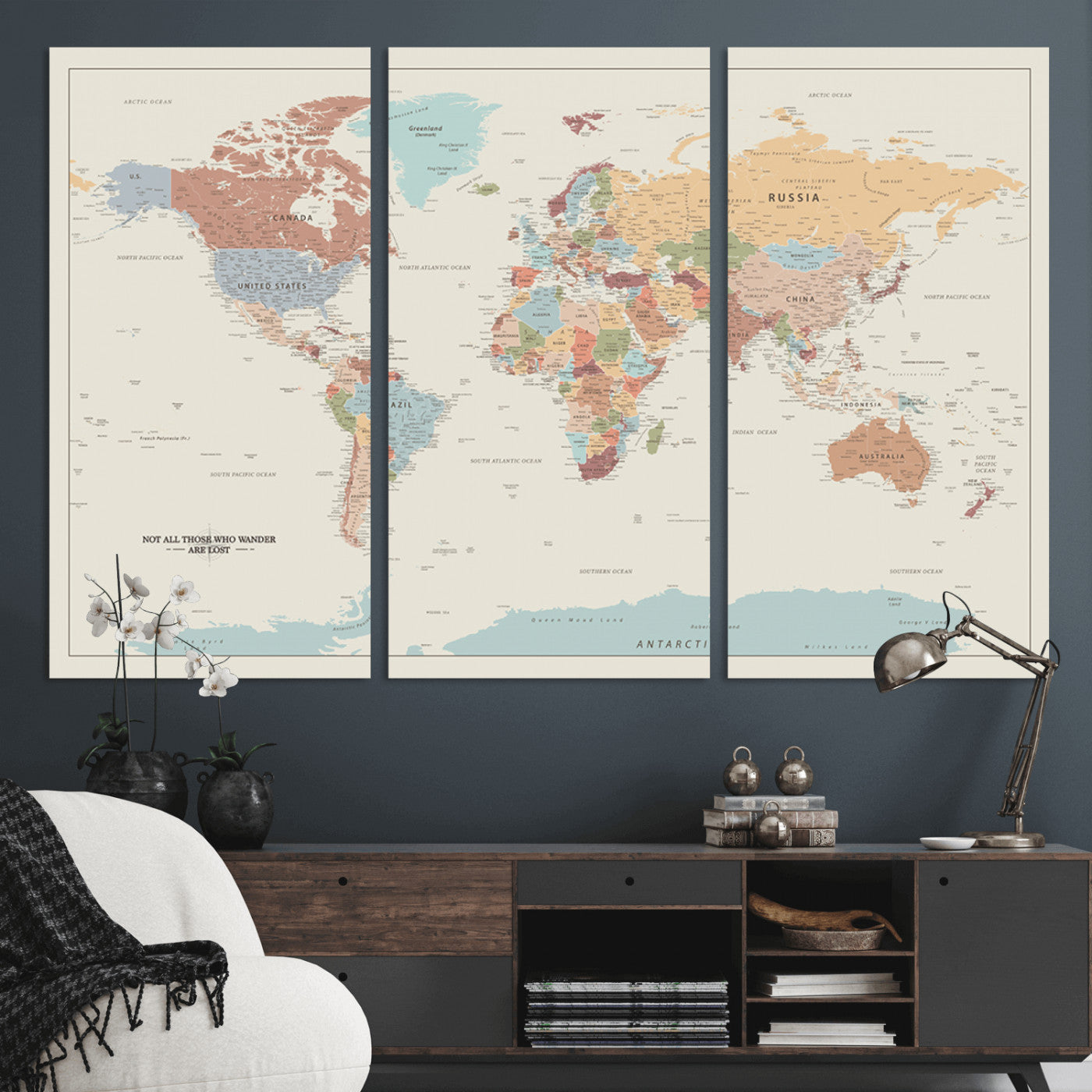 MGV-CV-48X32-3P - Push Pin World Map Canvas Print – Framed Wall Art for Couples to Track Their Travels – Anniversary