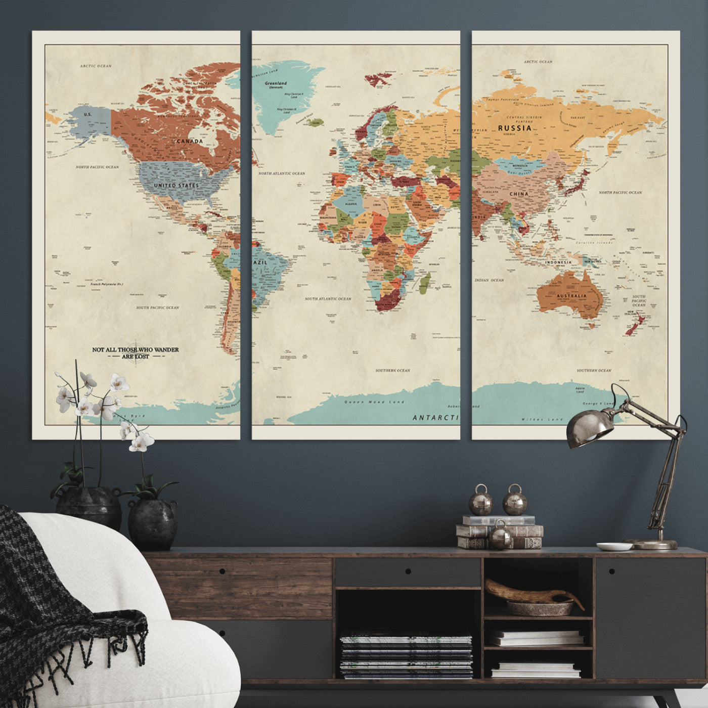 MGV-CV-48X32-3P - Push Pin World Map Canvas Print – Framed Wall Art for Couples to Track Their Travels – Anniversary