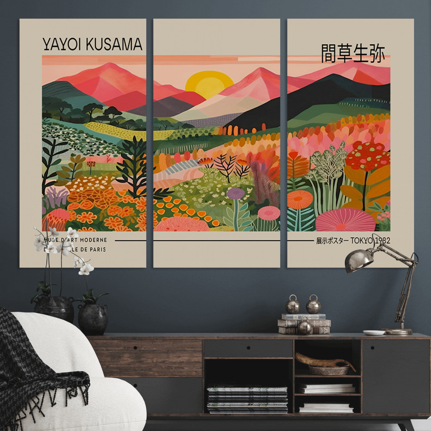 MGV-CV-48X32-3P - Yayoi Kusama 1986 Wall Art Print - Wabi Sabi Japanese Wall Art Print - Vibrant Abstract Landscape