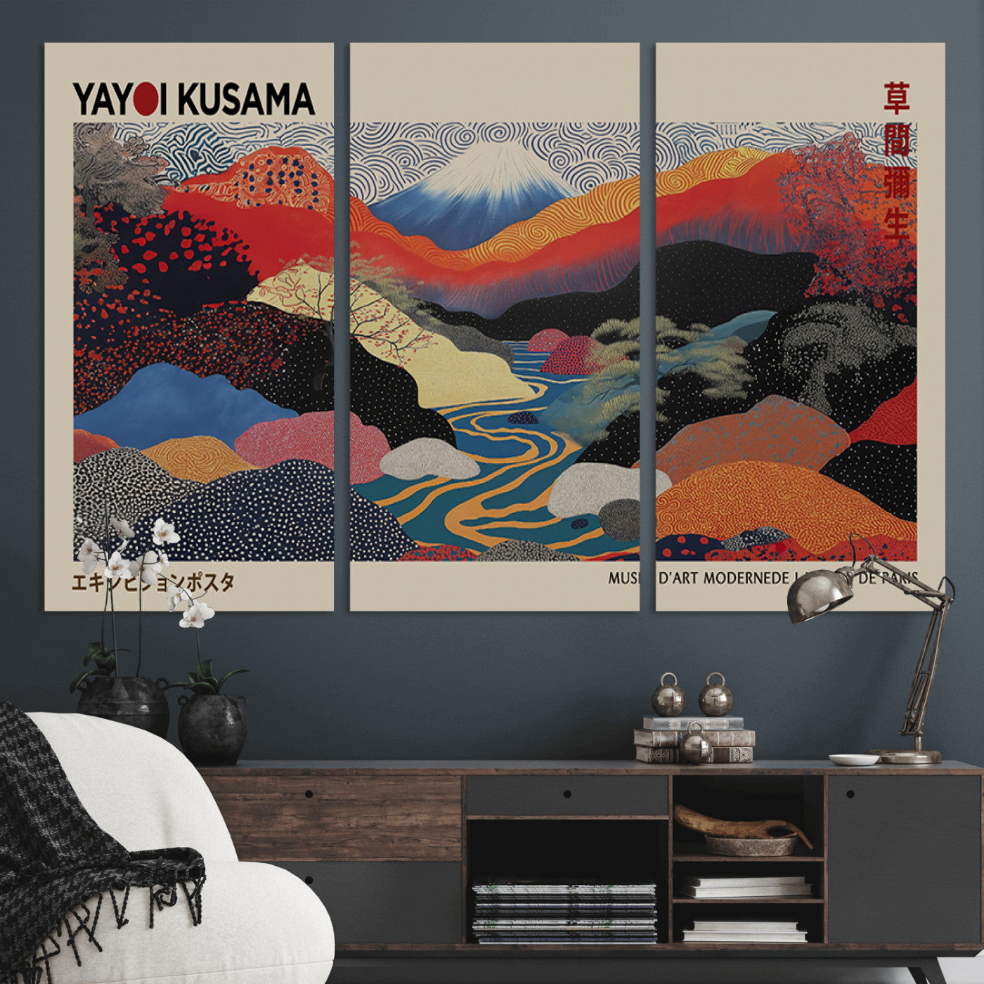 MGV-CV-48X32-3P - Yayoi Wall Art - Framed Yayoi Kusama 1986 Wall Art Print – Japanese Wall Art Print, Wabi Sabi Yayoi