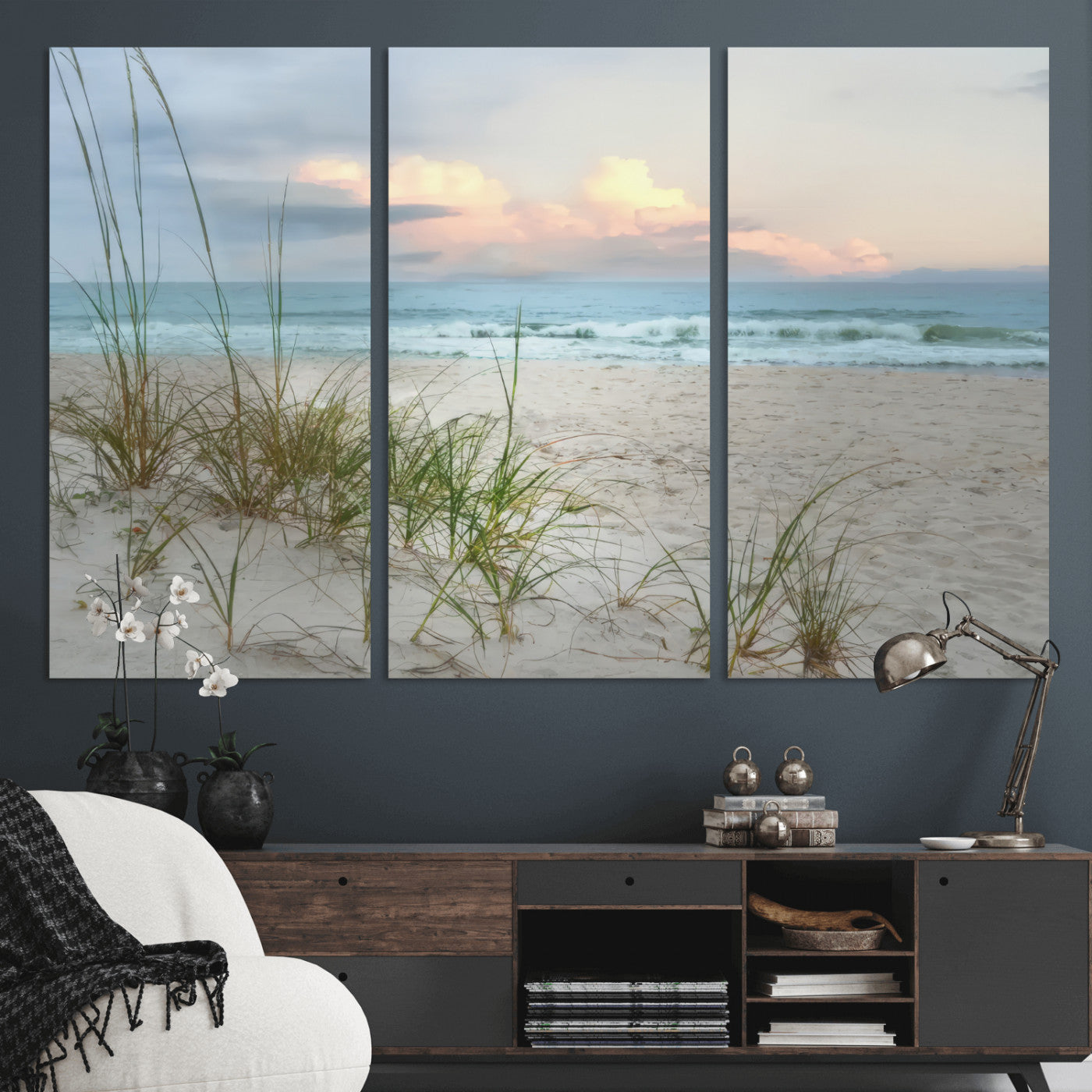 MGV-CV-48X32-3P - Flight Over Coastal Beach Landscape, Flight Over Coastal Beach Print Canvas Wall Art