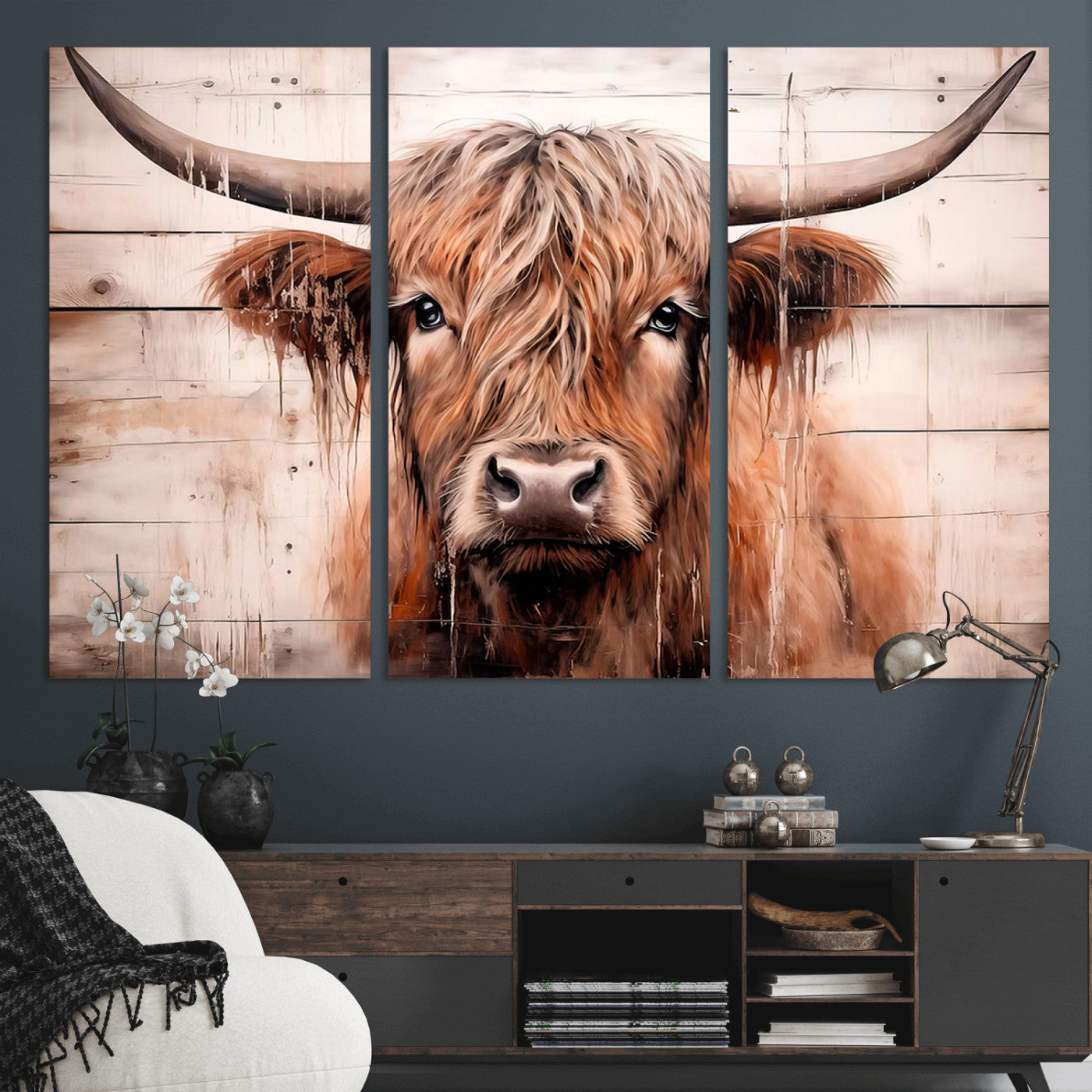 MGV-CV-48X32-3P - Vintage Scottish Highland Cow Cattle Art Print Farmhouse Wall Art Canvas Print