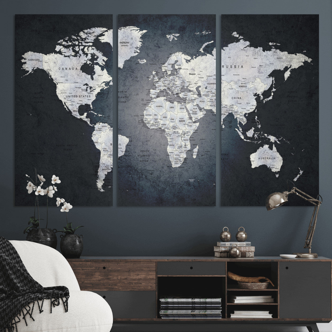 MGV-CV-48X32-3P - World Map Wall Art Canvas Print for Home and Office Decor