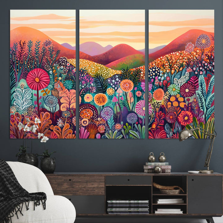 Yayoi Kusama 1986 Wall Art Print – Yayoi Kusama Wabi Sabi Japanese Wall Art Print - Vibrant Abstract Landscape Canvas