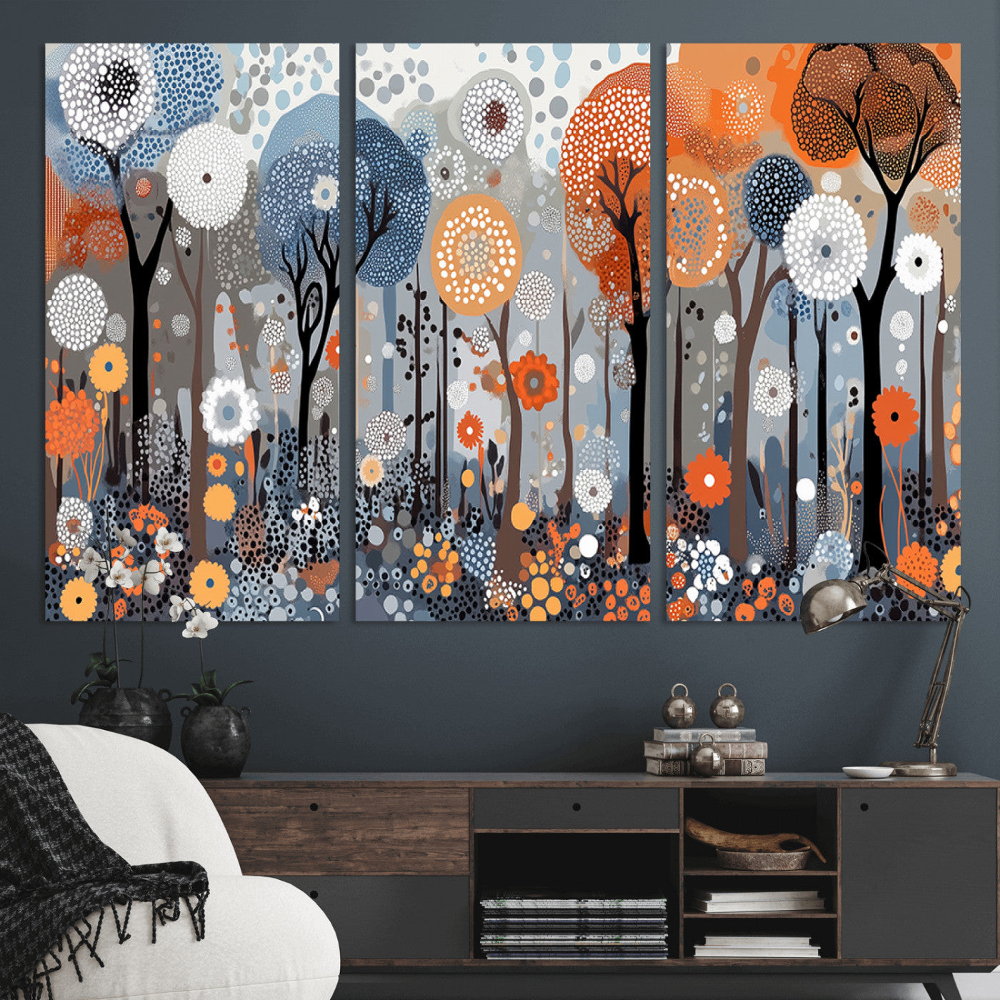 MGV-CV-48X32-3P - Abstract Winter Landscape Canvas Wall Art Print - Large Colorful Nature Wall Decor