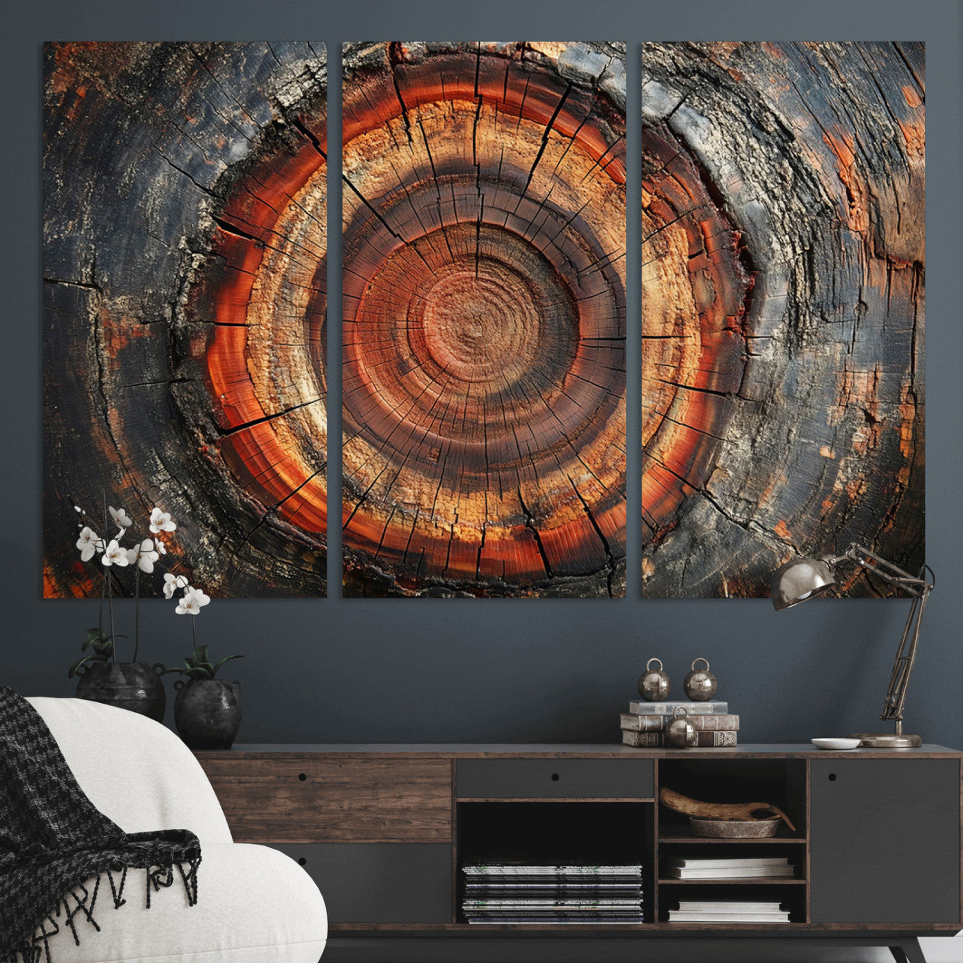 MGV-CV-48X32-3P - Wood Grain Canvas Wall Art - Framed Abstract Tree Ring Framed Wall Art, Wood Grain Canvas Wall