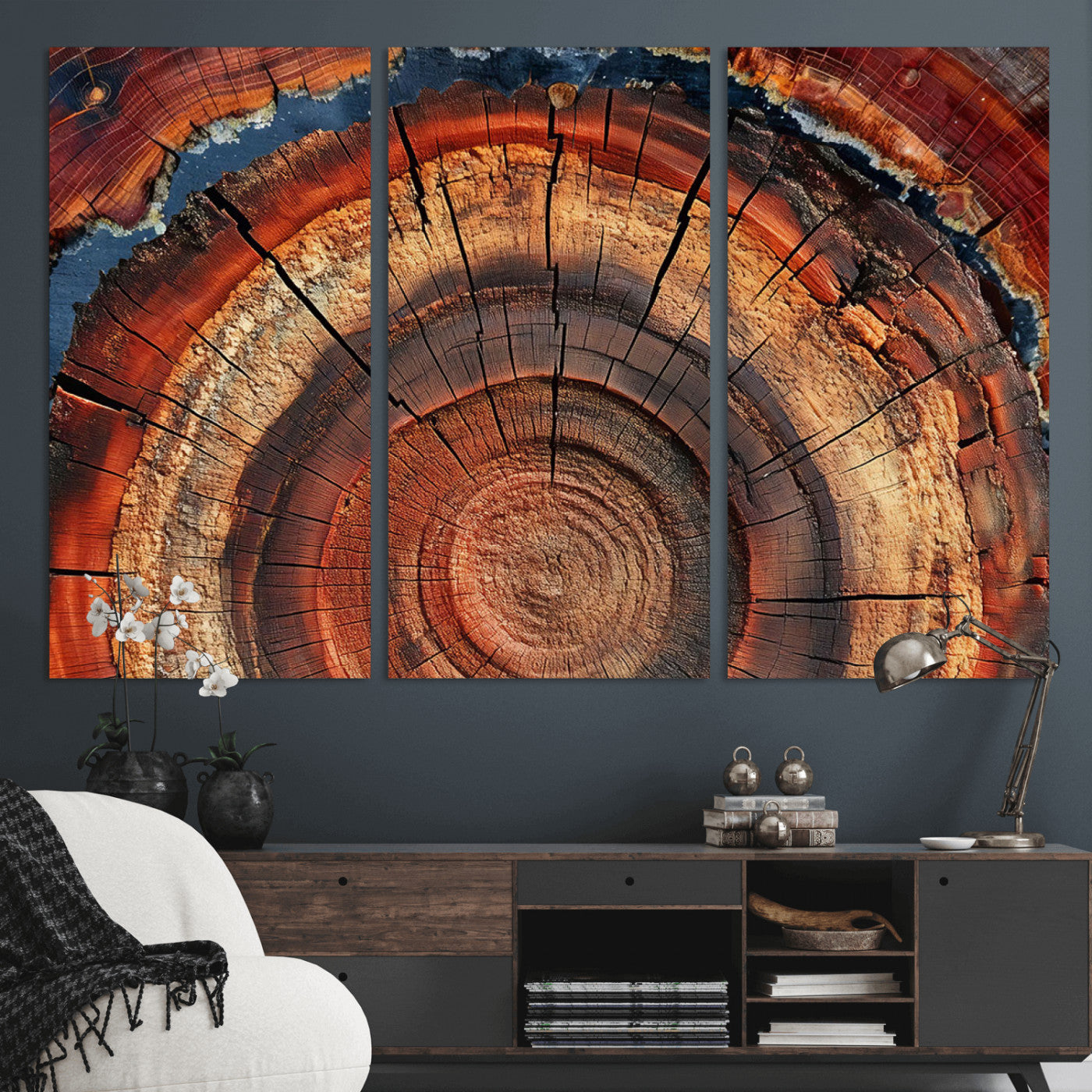 MGV-CV-48X32-3P - Abstract Tree Ring Art, Colorful Tree Ring Wall Decor, Minimalist Home Canvas Art, Modern Farmhouse
