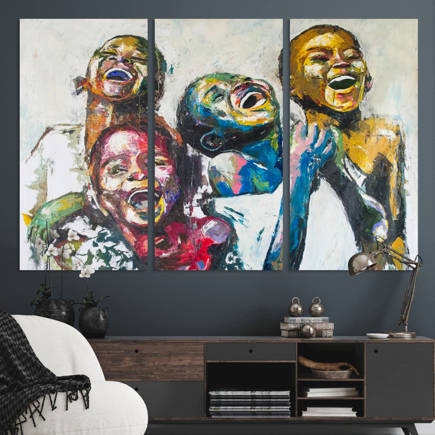 MGV-CV-48X32-3P - Shai Yossef Style Canvas Art - Joyful African Black Kids Impasto Painting with Vibrant Brushstrokes,