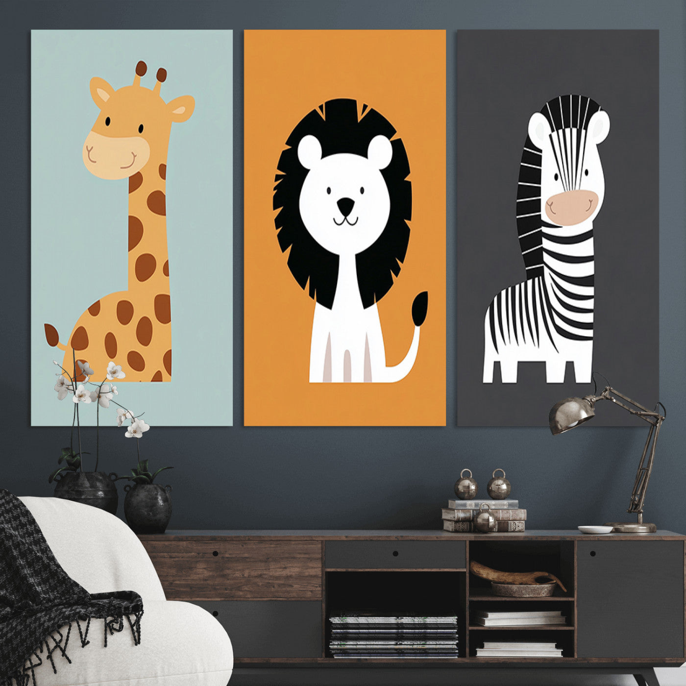 MGV-CV-48X32-3P - Boho Jungle Animal Nursery Wall Art Prints - Safari Decor in Earth Tones for Modern and Stylish