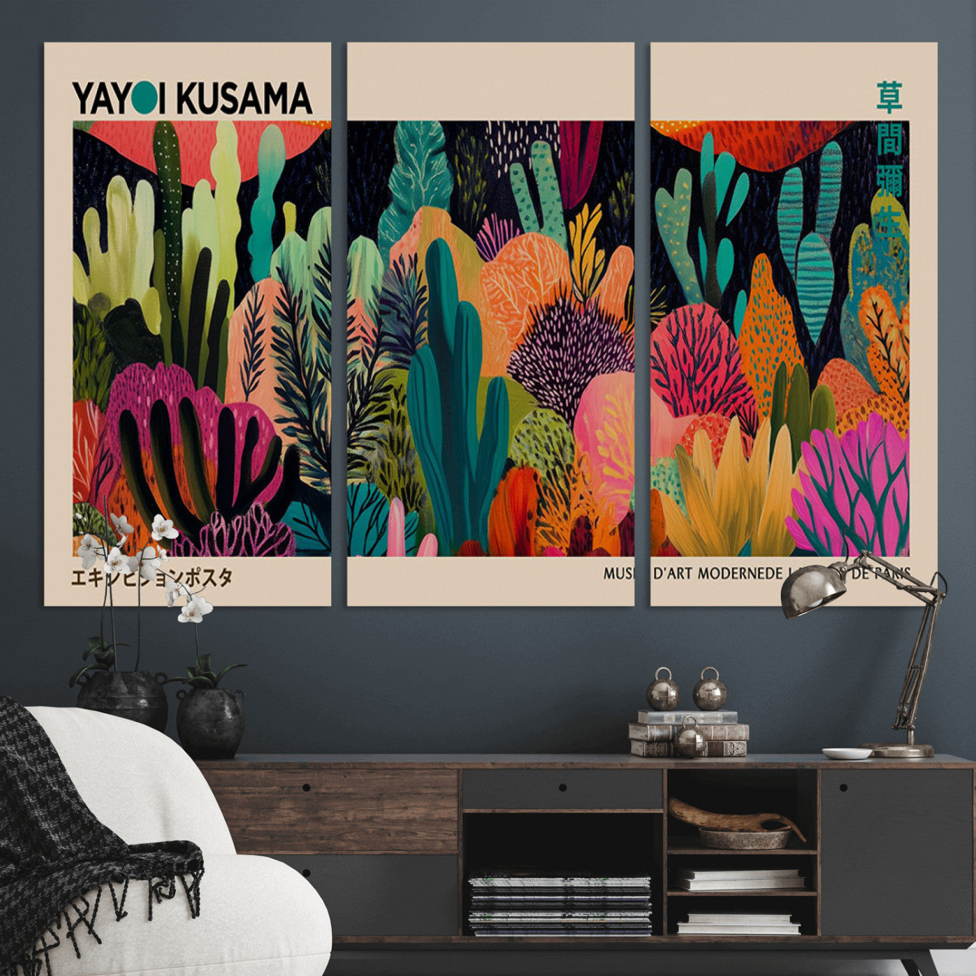 MGV-CV-48X32-3P - Yayoi Kusama Wall Art Canvas Print, Abstract Art, Large Yayoi Kusama Framed Canvas Print, Japanese