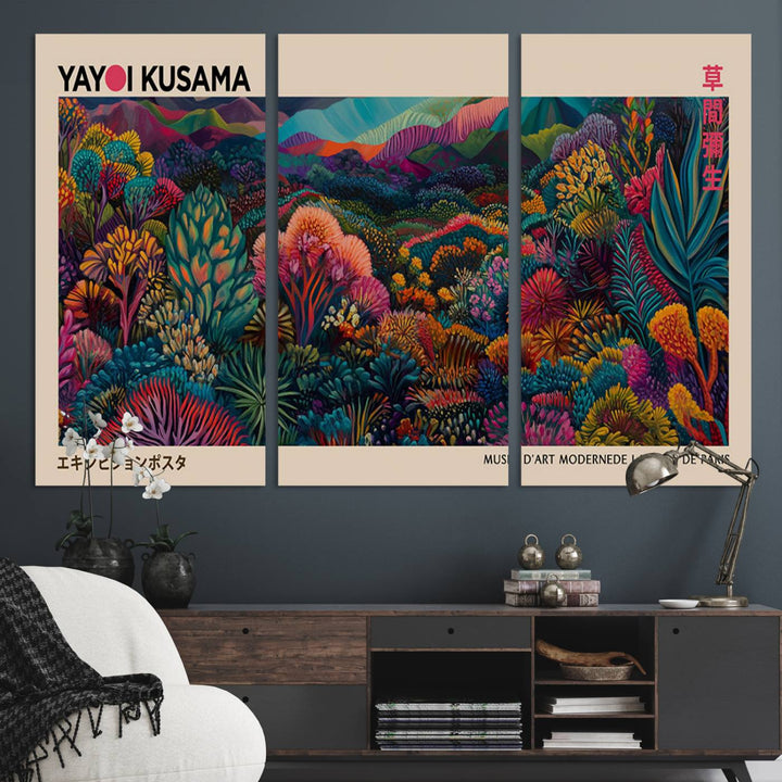 The Yayoi Kusama Wall Art Canvas Print features Japanese Wabi Sabi aesthetics.