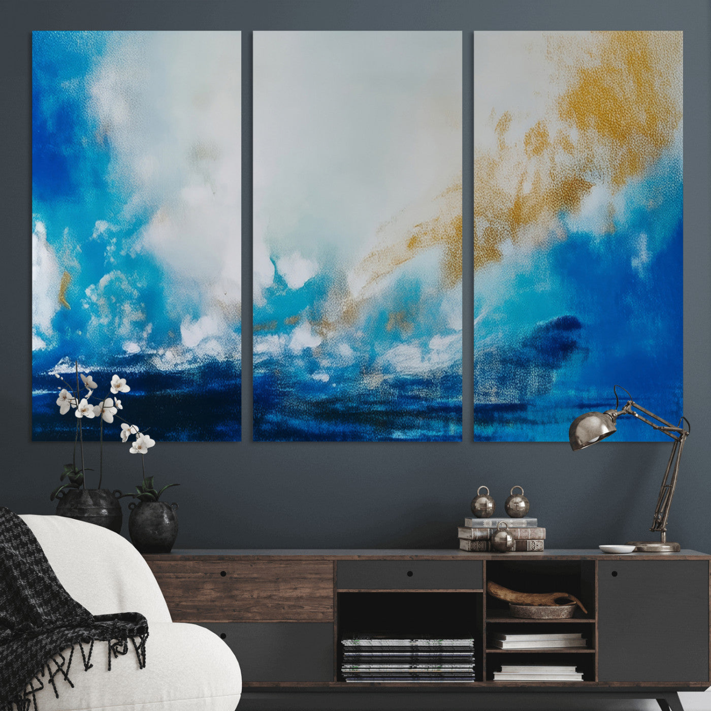 MGV-CV-48X32-3P - Blue Abstract Print - Dynamic Ocean-Inspired Canvas Wall Art