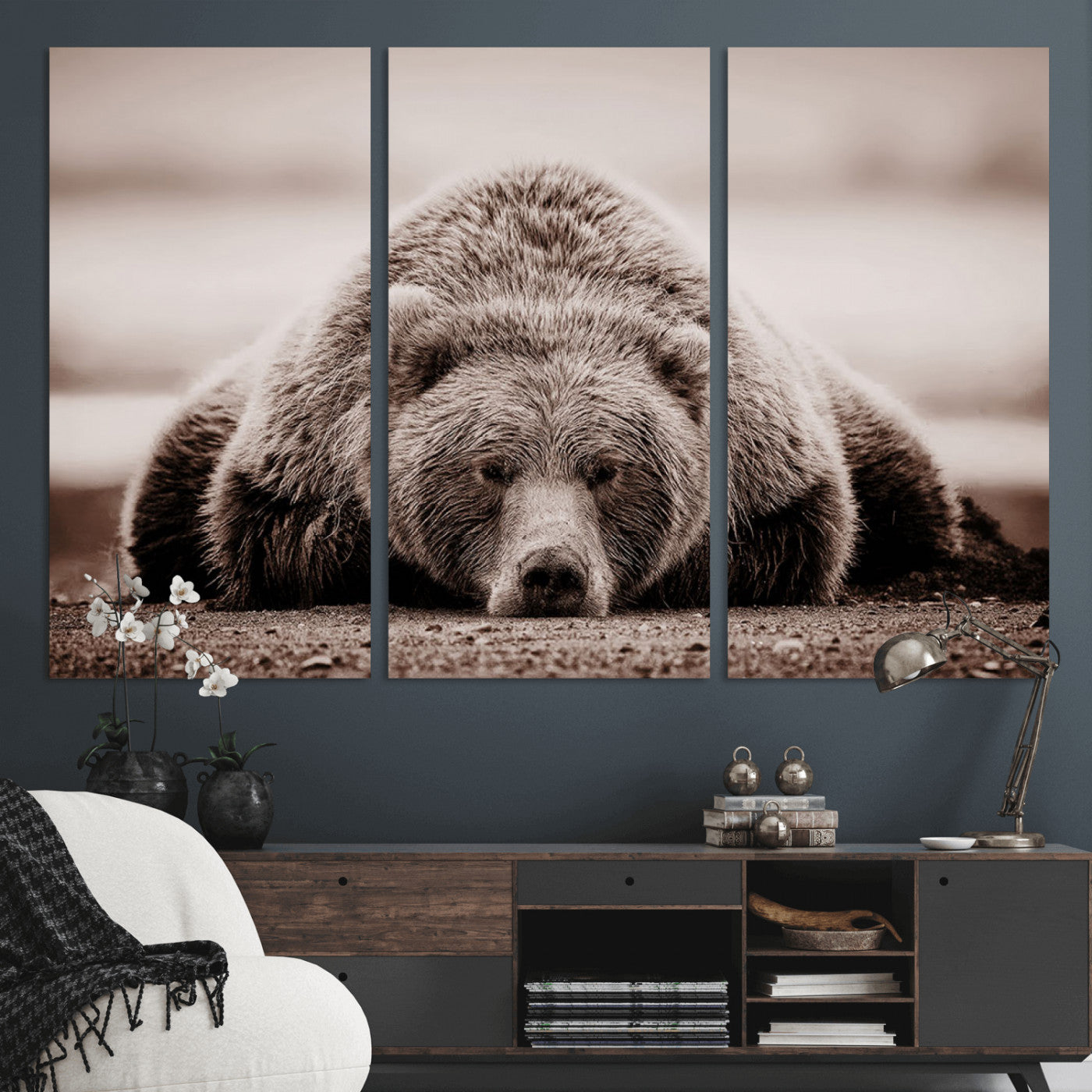 MGV-CV-48X32-3P - Grizzly Bear Wall Art Print - Bear Canvas Wall Art - Rustic Bear Portrait Canvas Print for Cabin Wall Decor and Nature-Inspired Spaces