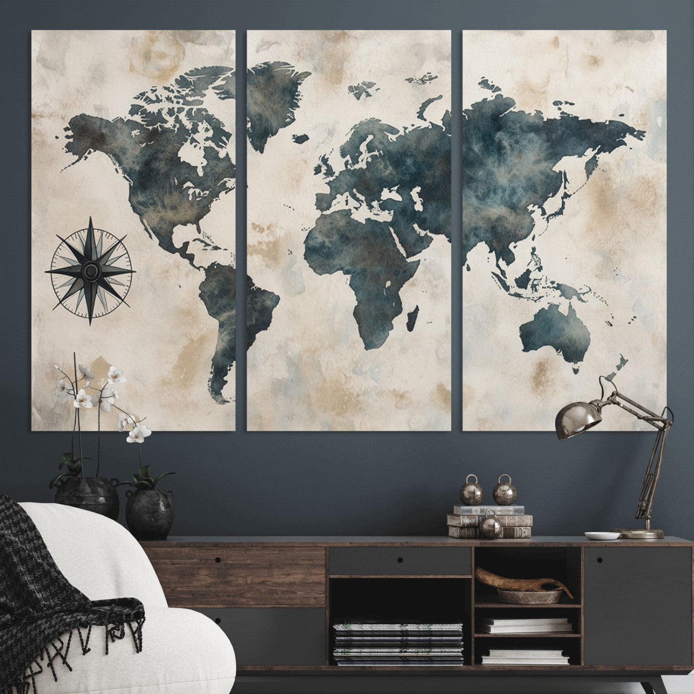 MGV-CV-48X32-3P - Push Pin World Map Canvas Print – Framed Wall Art for Couples to Track Their Travels – Anniversary