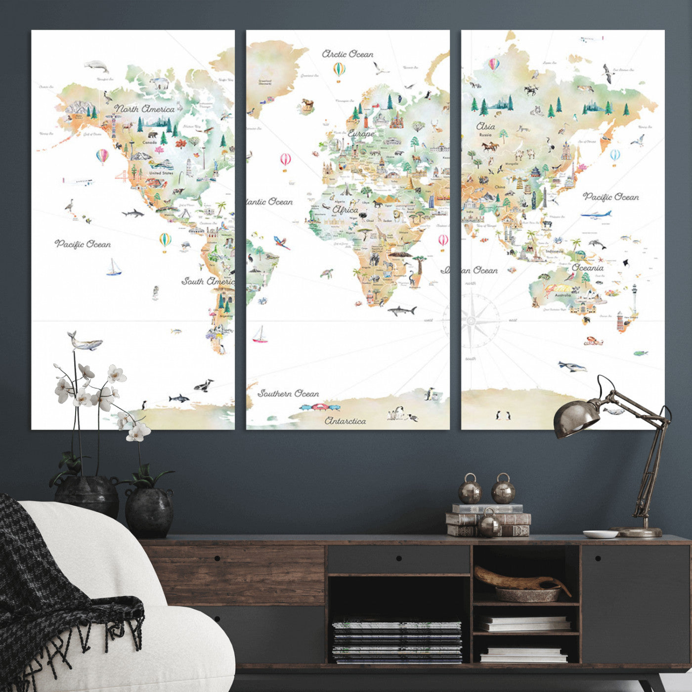MGV-CV-48X32-3P - Push Pin World Map Canvas Print – Framed Wall Art for Couples to Track Their Travels – Anniversary