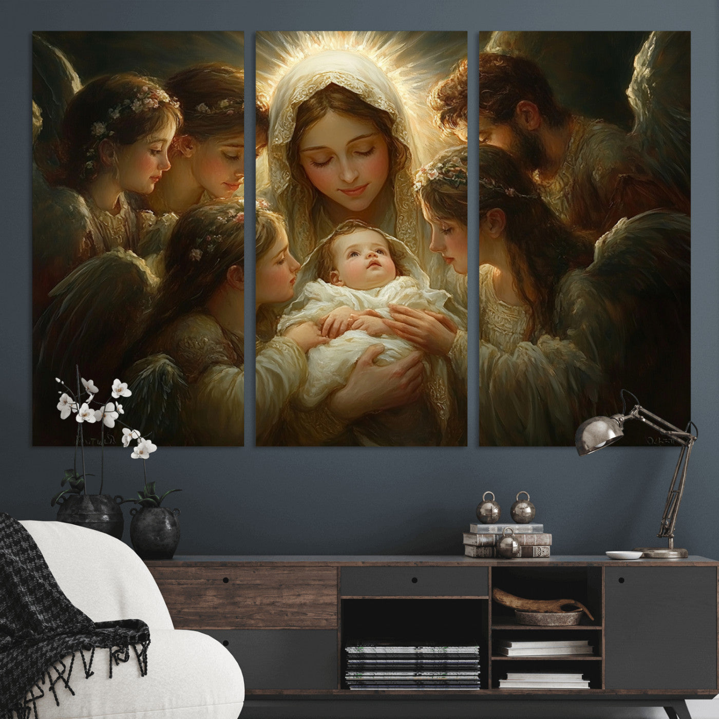 MGV-CV-48X32-3P - Mary Jesus Canvas Wall Art Print - Madonna and Child with Apostles Art Print - Classic Christian