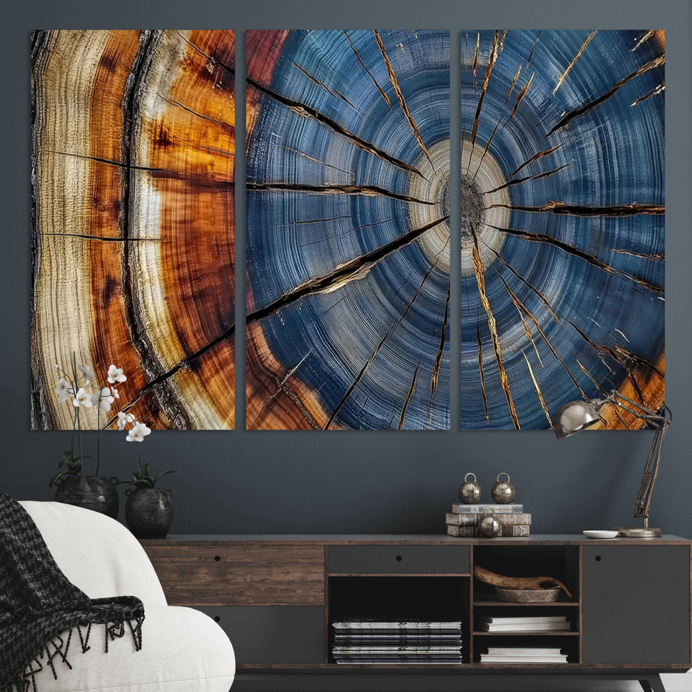 MGV-CV-48X32-3P - Abstract Tree Rings Canvas Wall Art - Wood Grain Canvas Print - Nature-Inspired Modern Wood Grain