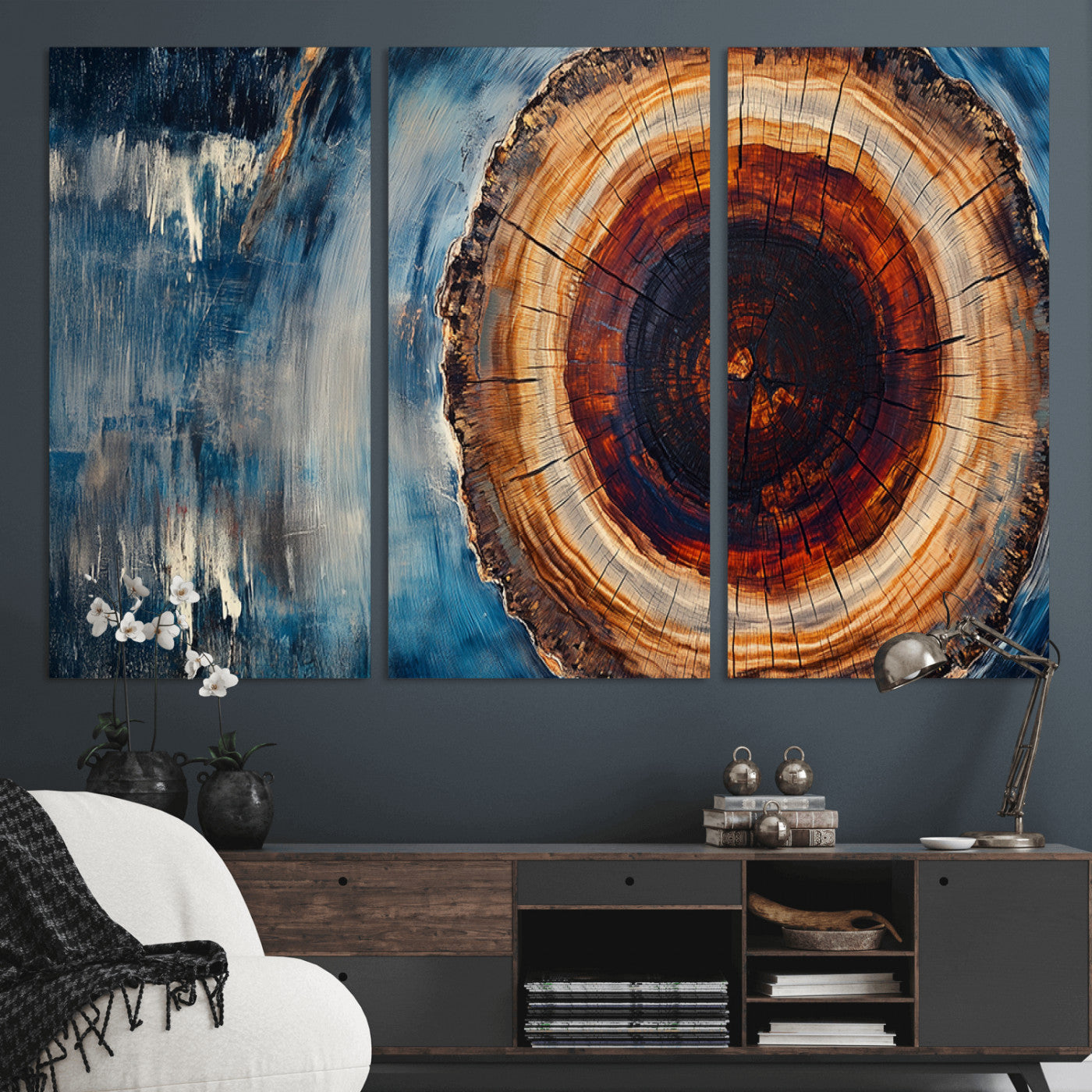 MGV-CV-48X32-3P - Abstract Tree Rings Wall Art Canvas Print - Wood Grain Rings Canvas Print - Nature Woodland Wall