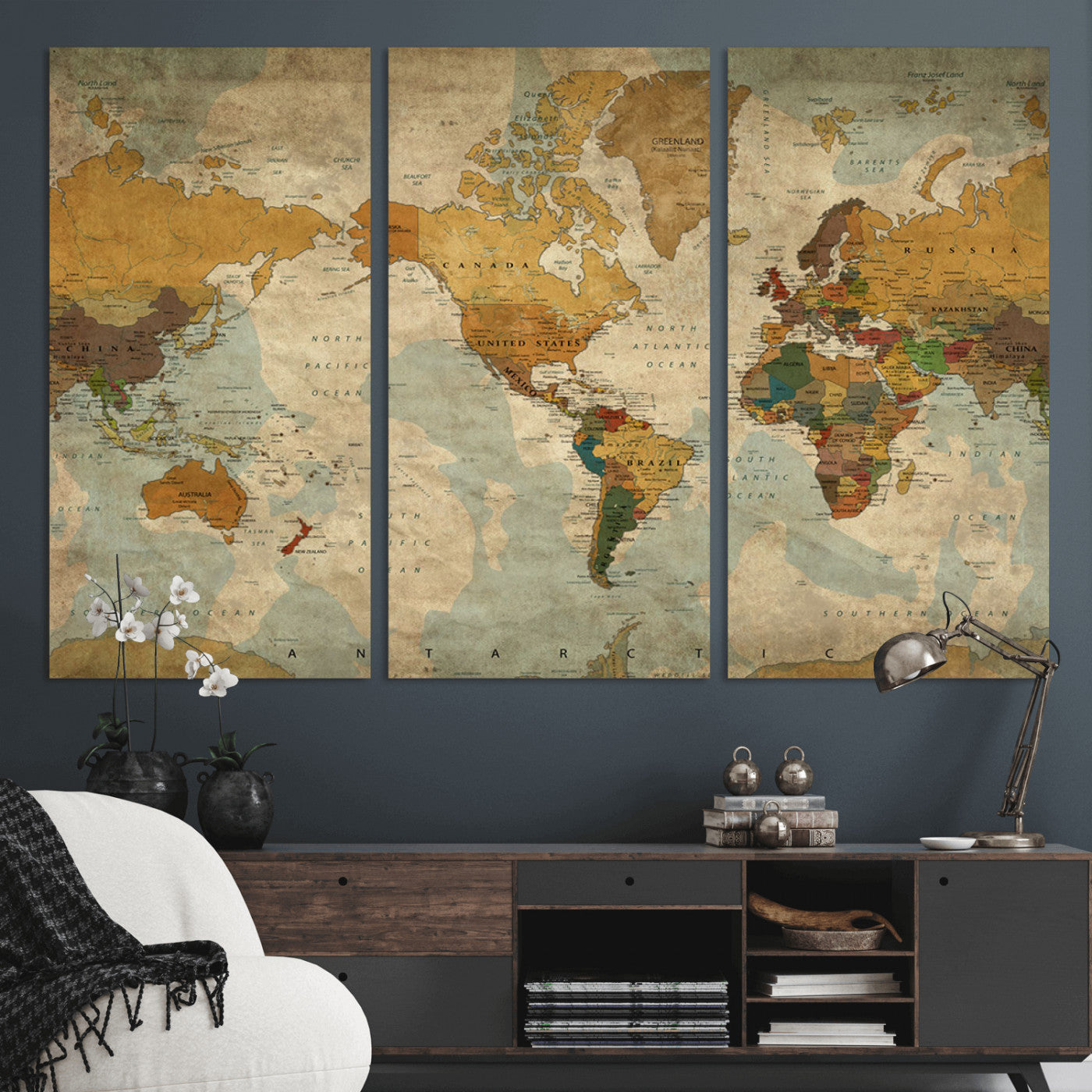 MGV-CV-48X32-3P - Push Pin World Map Canvas Print – Framed Wall Art for Couples to Track Their Travels – Anniversary