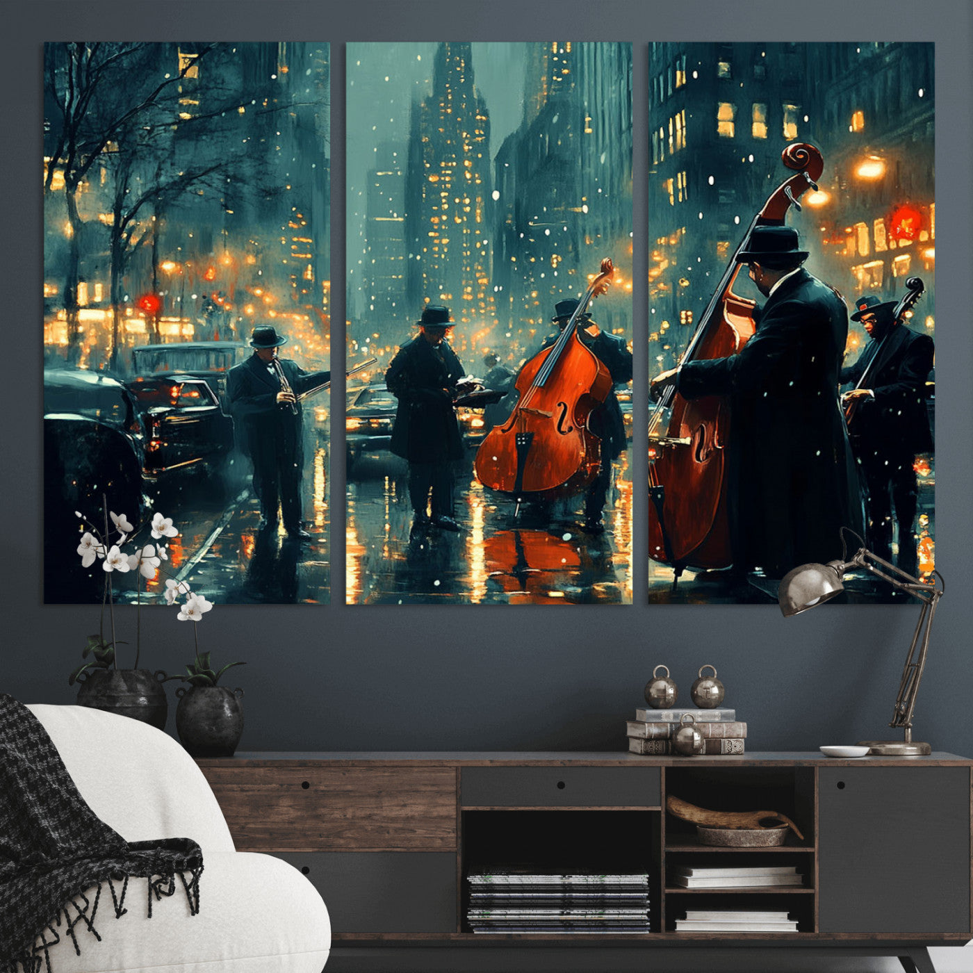 MGV-CV-48X32-3P - African American Jazz Art Print - Framed Abstract Music Canvas - Colorful Instrument Poster for