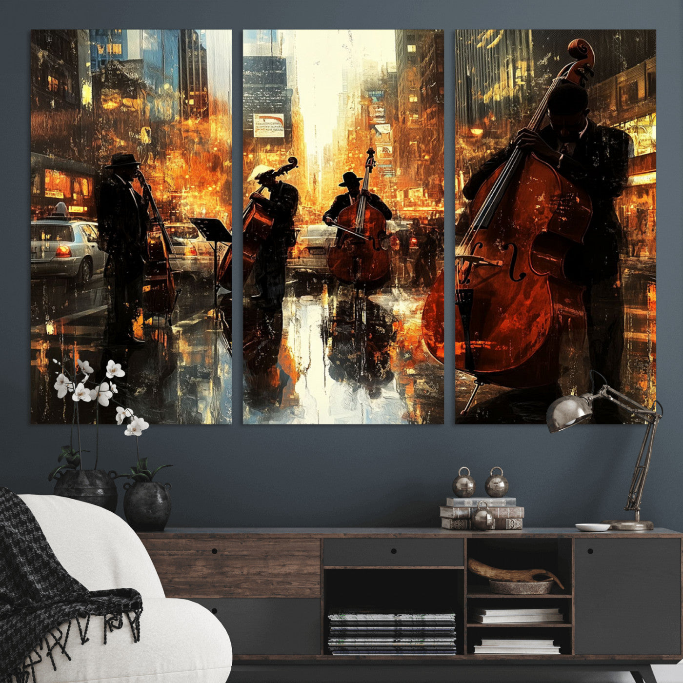 MGV-CV-48X32-3P - African American Abstract Jazz Wall Art - Framed Abstract Music Canvas - Colorful Instrument Canvsa