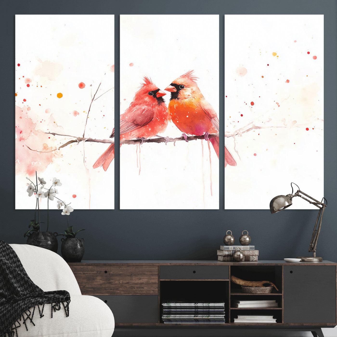 MGV-CV-48X32-3P - Cardinal Bird Canvas Wall Art - Male and Female Cardinal Print - Nature-Inspired Bird Wall Decor for