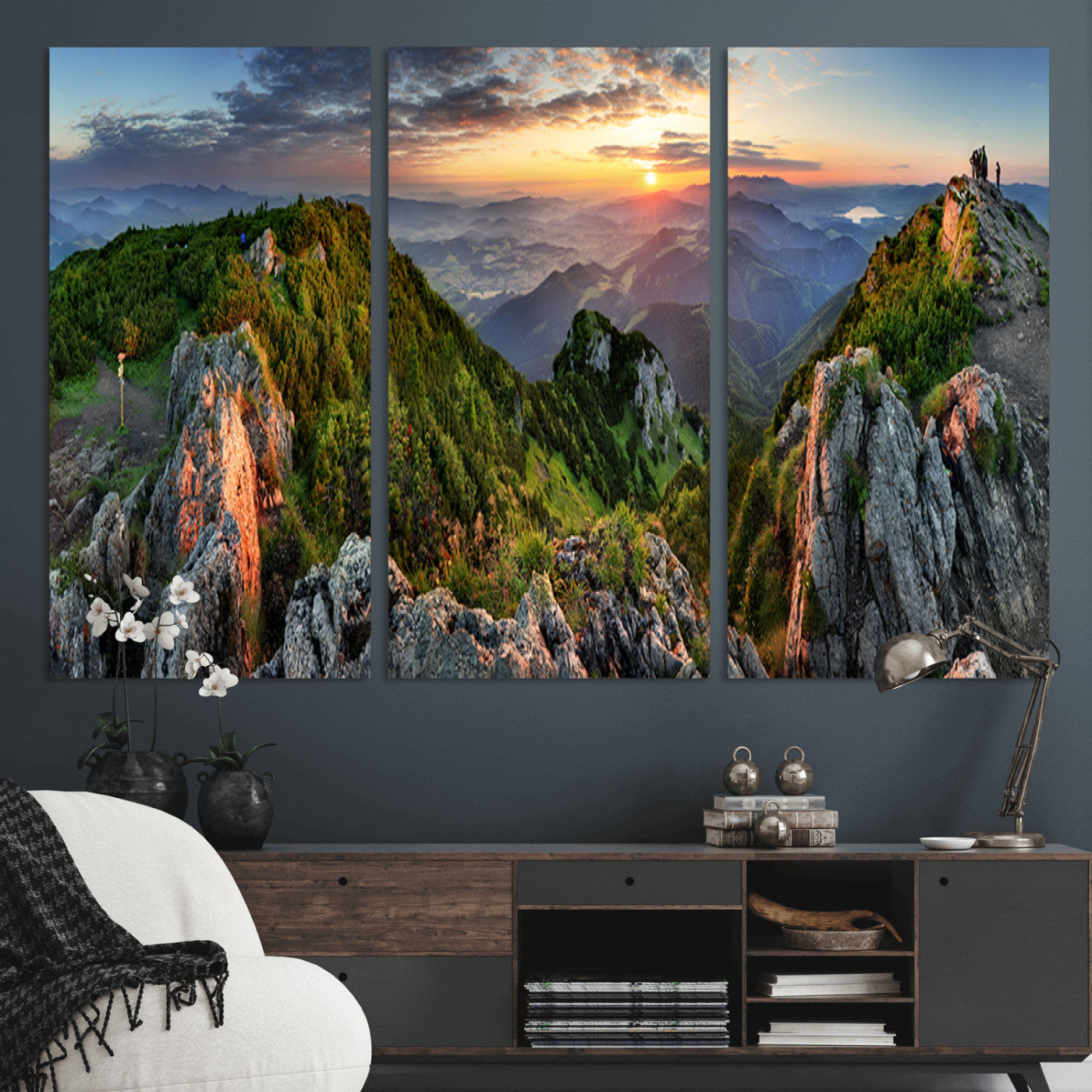 MGV-CV-48X32-3P - Mountain Sunset Panoramic Canvas Print – Scenic Wilderness Landscape, Majestic Summit , Multi-Panel