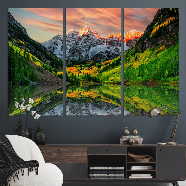 Maroon Bells Lake Wall Art Canvas Print – Majestic Colorado Mountain Landscape, Autumn Reflection, Multi-Panel Framed Artwork for Home, Office Decor