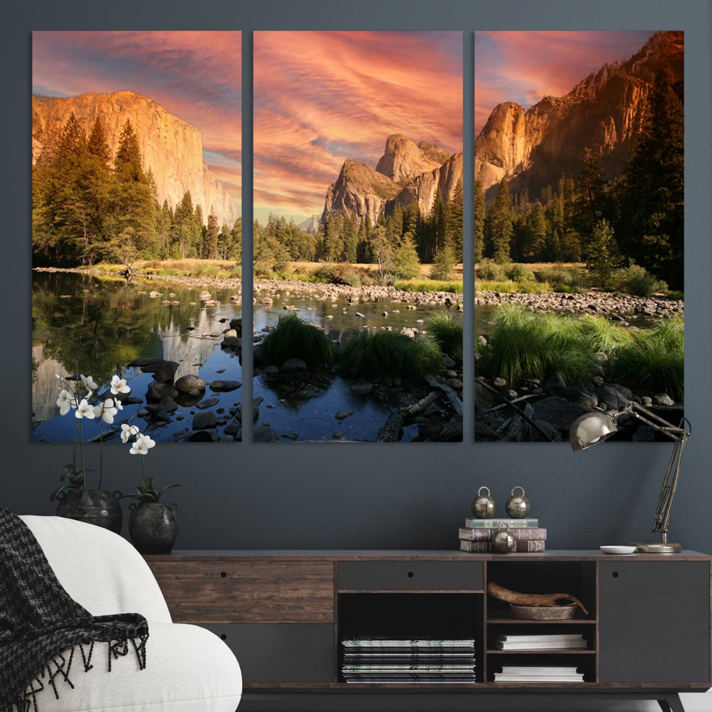 31199457-MGV-CV-36X24-Yosemite Valley Canvas Wall Art, Framed El Capitan Art Picture Print, Sunset Sky Perfect Vibrant Western Decor