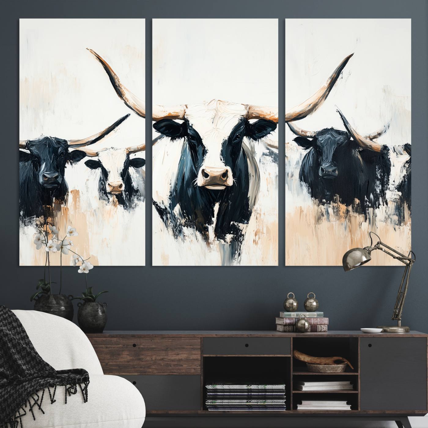 Texas Longhorn Wall Art Canvas Print, Framed Western Cattle Art Picture Print, Horned Bull Perfect Rustic Western Decor, Western Cattle