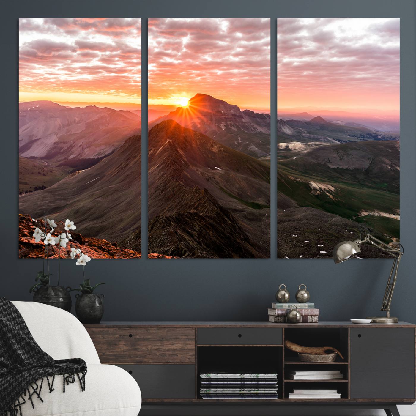 50957419-MGV-CV-36X24-Mountain Sunrise Wall Art Canvas Print, Framed Alpine Ridge Art Picture Print, Mountain Range Perfect Vibrant Rustic Decor