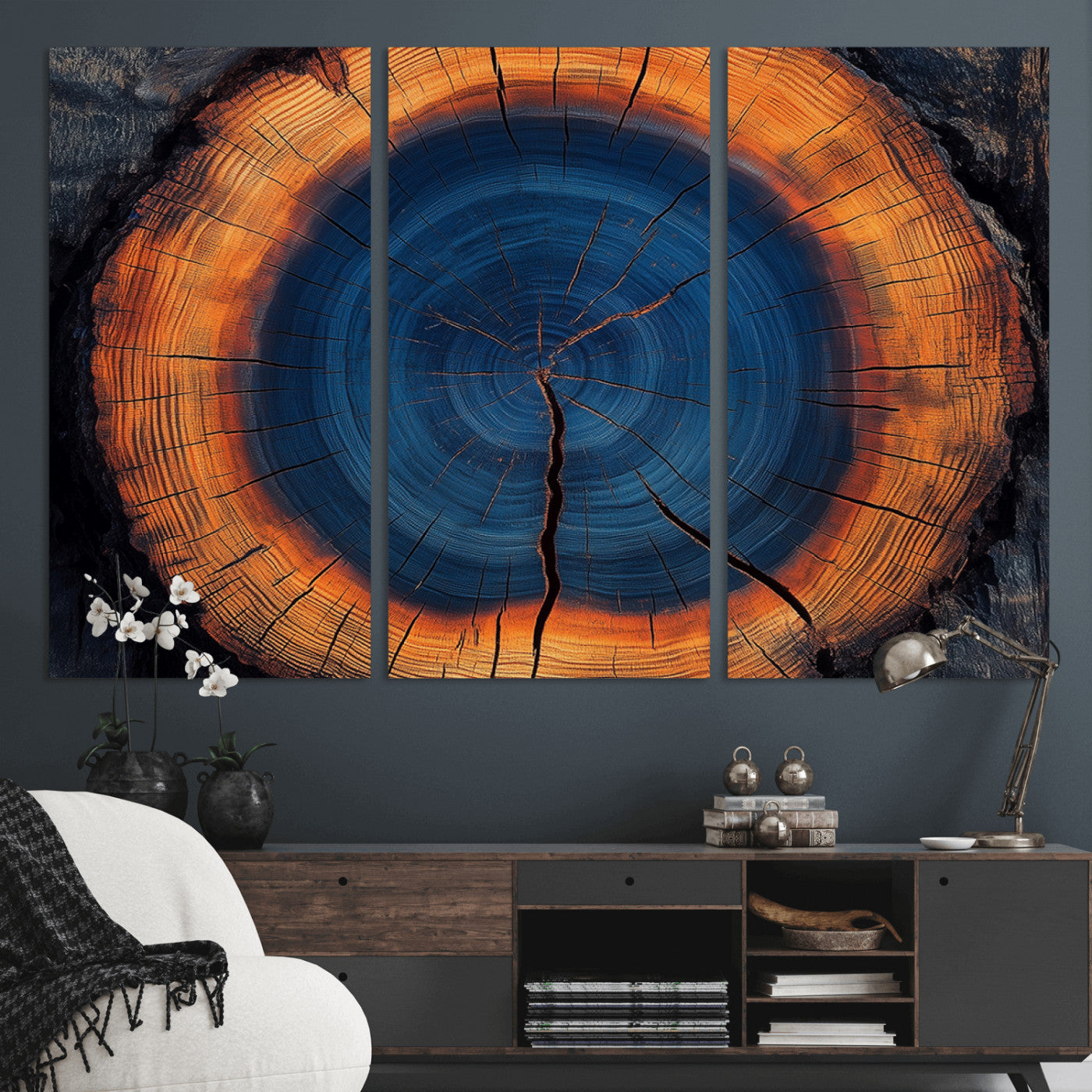 MGV-CV-48X32-3P - Abstract Tree Ring Wall Art Print, Natural Rustic Wood Texture Canvas Print, Framed Tree Ring Printing, Wood Tree Stump Artwork Canvas Print