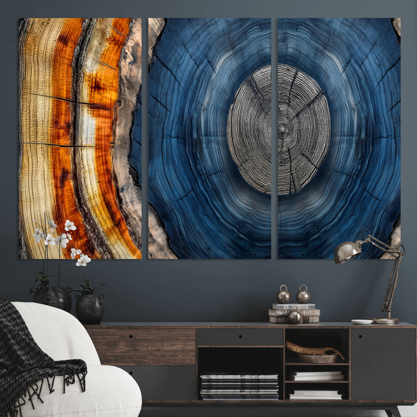 84489410-MGV-CV-36X24-Abstract Framed Tree Rings Wall Decor, Wood Grain Rings Artwork Print, Nature Woodland Modern Wall Decor for Barn Wall, Farmhouse Decor