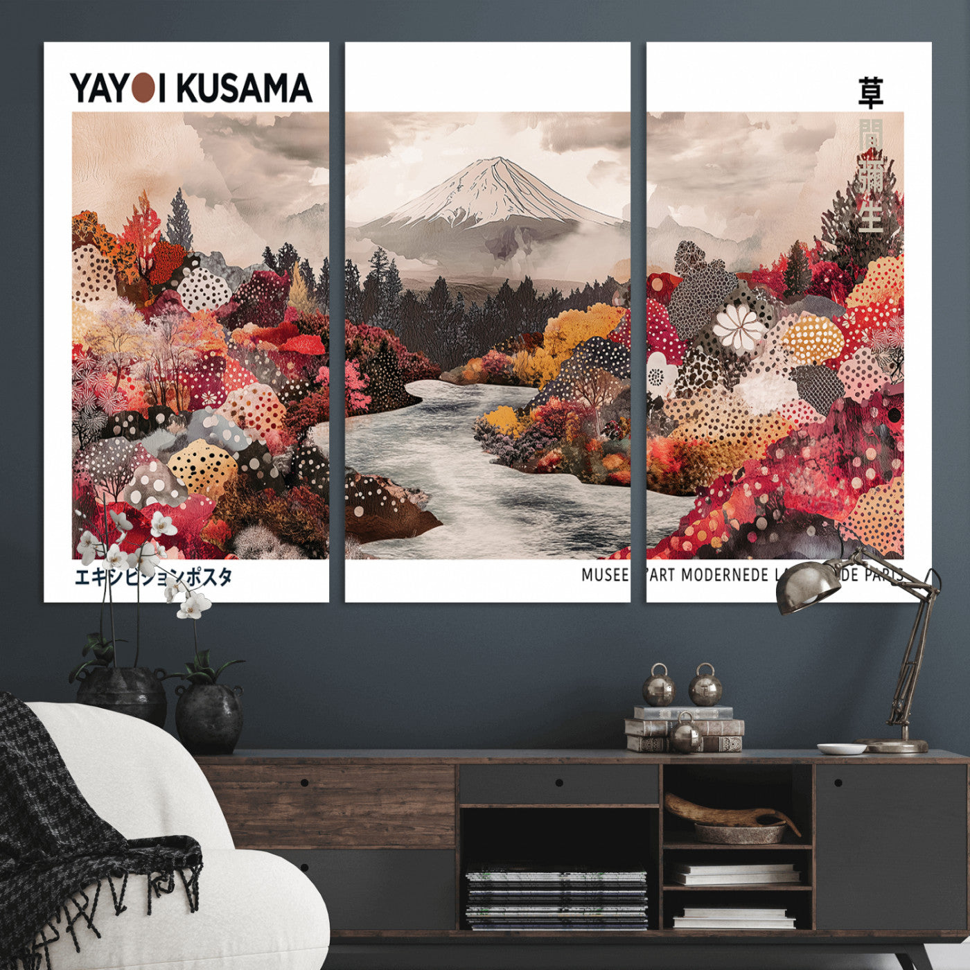 MGV-CV-48X32-3P - Yayoi Kusama Wall Art Canvas Print, Framed Large Abstract Art Picture Print, Kusama Polka Dot Perfect Minimalist Decor Artwork