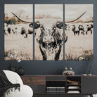 Texas Longhorn Wall Art Canvas Print, Framed Speckled Cow Art Picture Print, Horned Cattle Perfect Rustic Western Decor Artwork