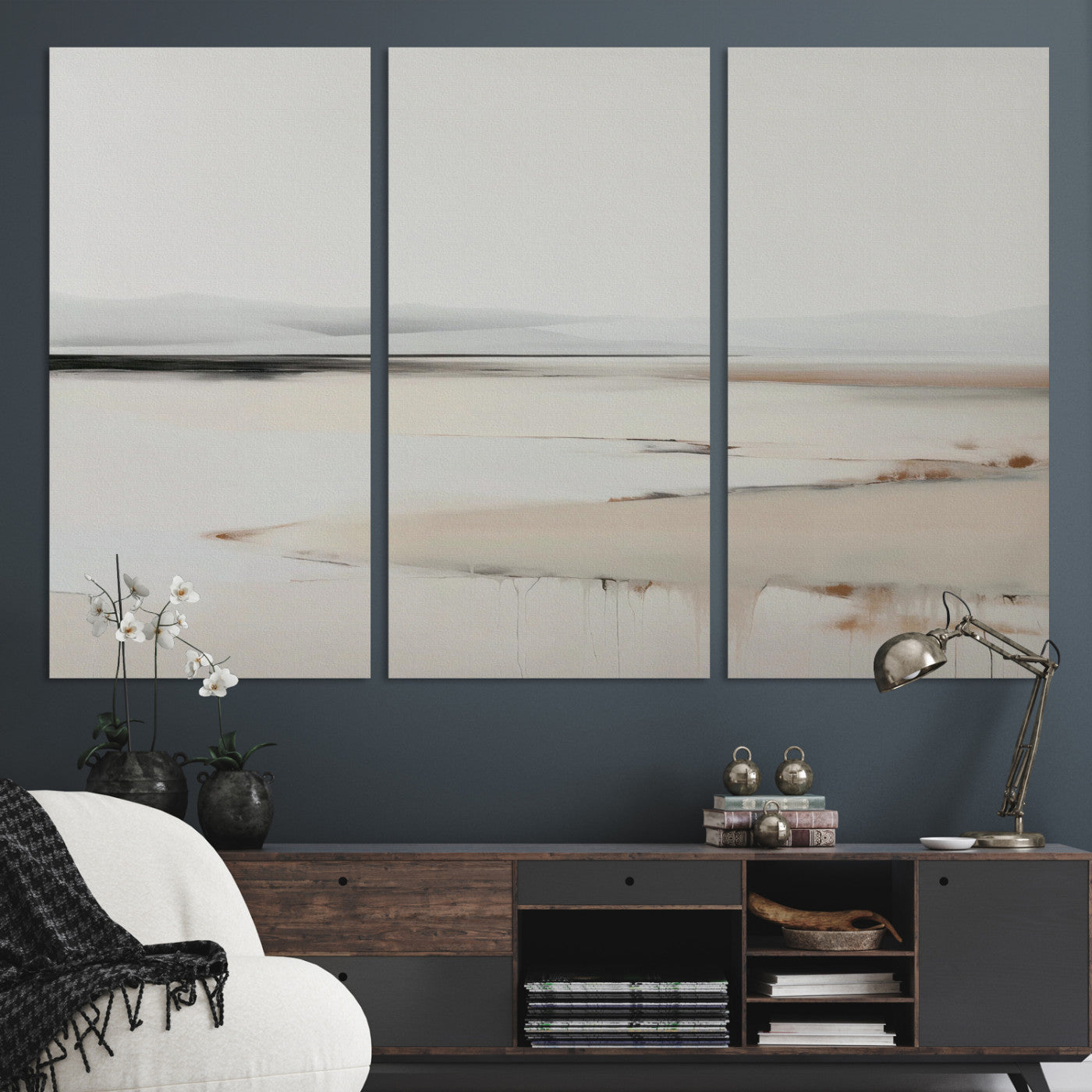 89410095-MGV-CV-36X24-Minimalist Landscape Wall Art Canvas Print, Framed Soft Horizon Art Picture Print, Abstract Seascape Perfect Minimalist Earthy Decor, Framed