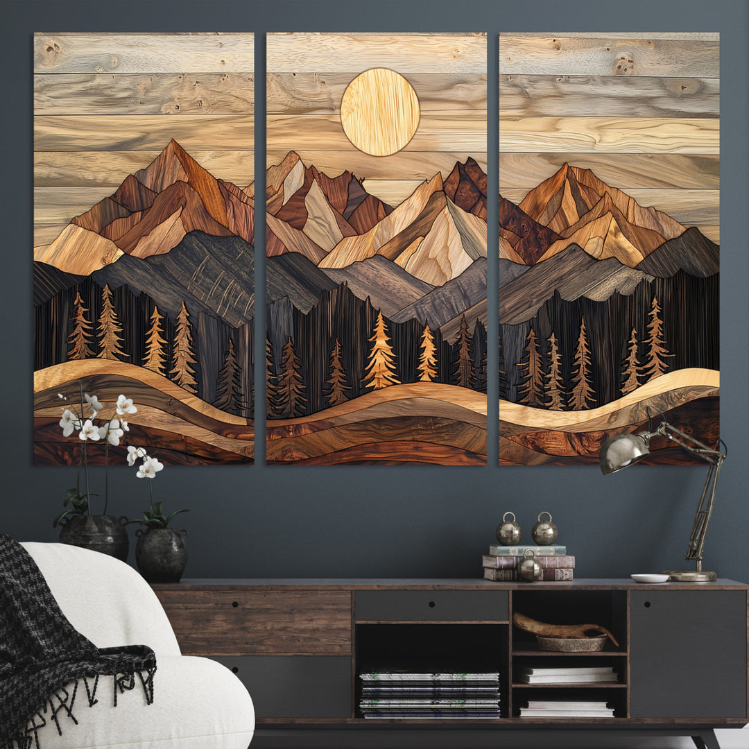 50100230-MGV-CV-36X24-Wood Mountain Wall Art Canvas Print, Framed Boho Wood Art Print, Abstract Woodland Farmhouse Decor