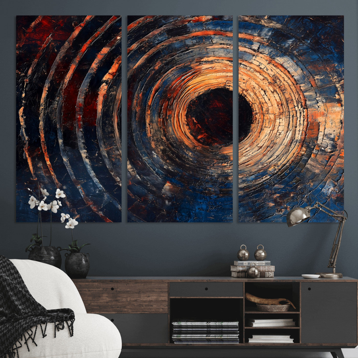 MGV-CV-48X32-3P - Wood Tree Ring Wall Art Canvas Print, Framed Natural Wood Art Picture Print, Rustic Tree Slice Perfect Rustic Decor Artwork
