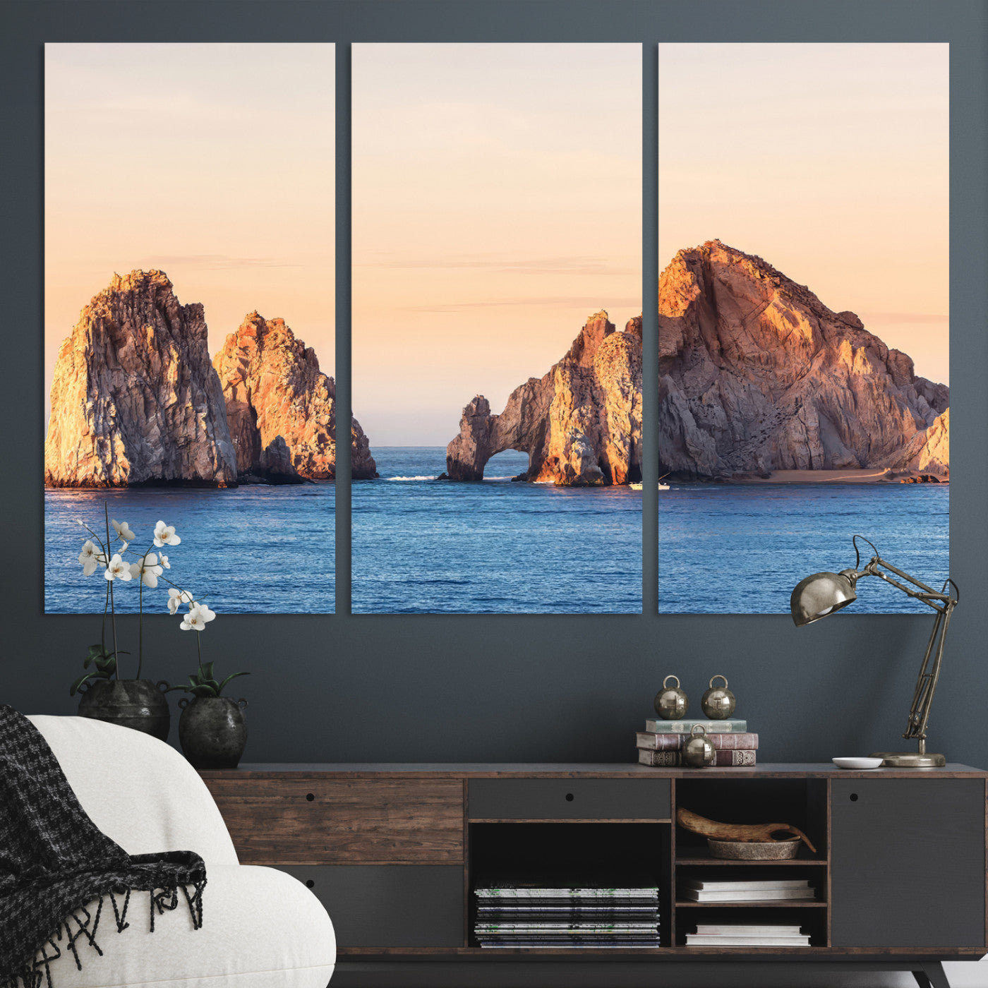 72996116-MGV-CV-36X24-El Arco Wall Art Canvas Print, Framed Cabo Rocks Art Picture Print, Ocean Arch Perfect Golden Coastal Landmark Decor, The Arch Canvas Print