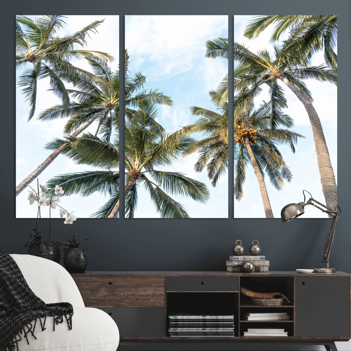 87247012-MGV-CV-36X24 - Tropical Palm Trees Wall Art – Sunlit Leaves & Blue Sky Canvas Print, Island Breeze and Vacation Vibes for Office or Home Decor