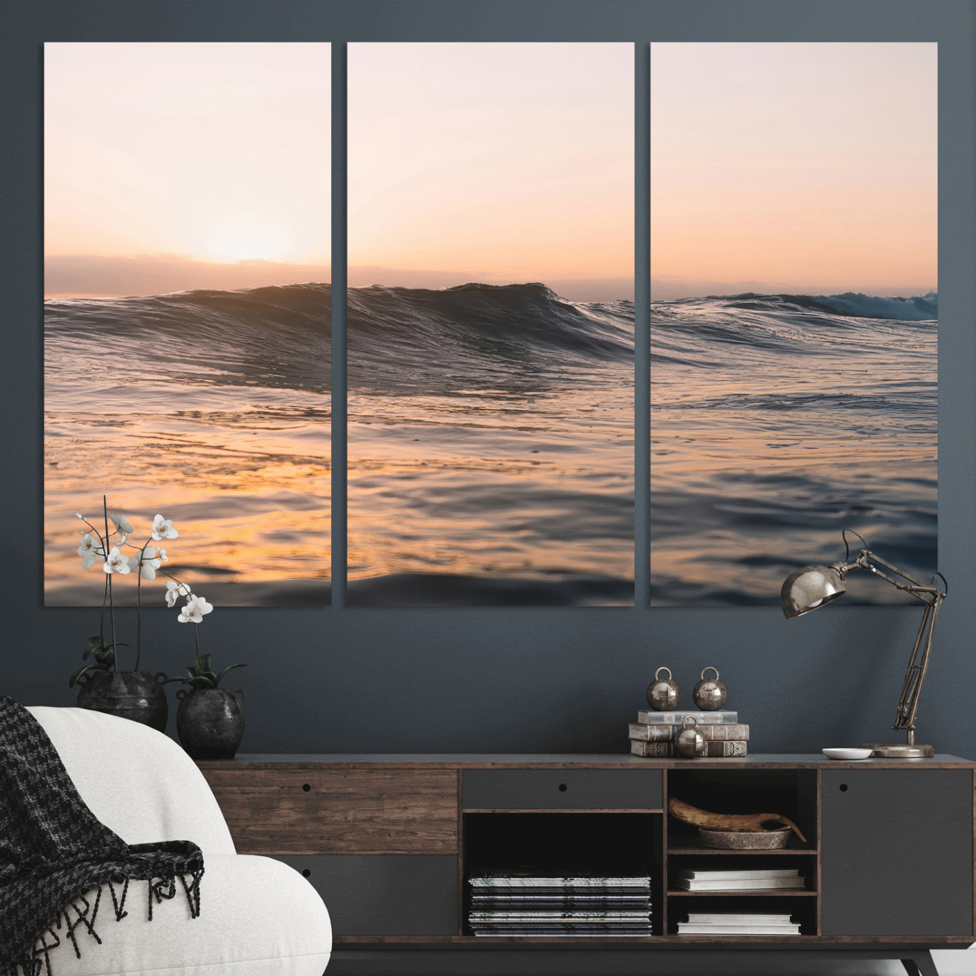 46299358-MGV-CV-36X24 - Golden Sunset Ocean Wall Art – Tranquil Waves & Peaceful Horizon Canvas Print, Soft Light and Evening Glow for Serene Beach, Home or Nature Decor