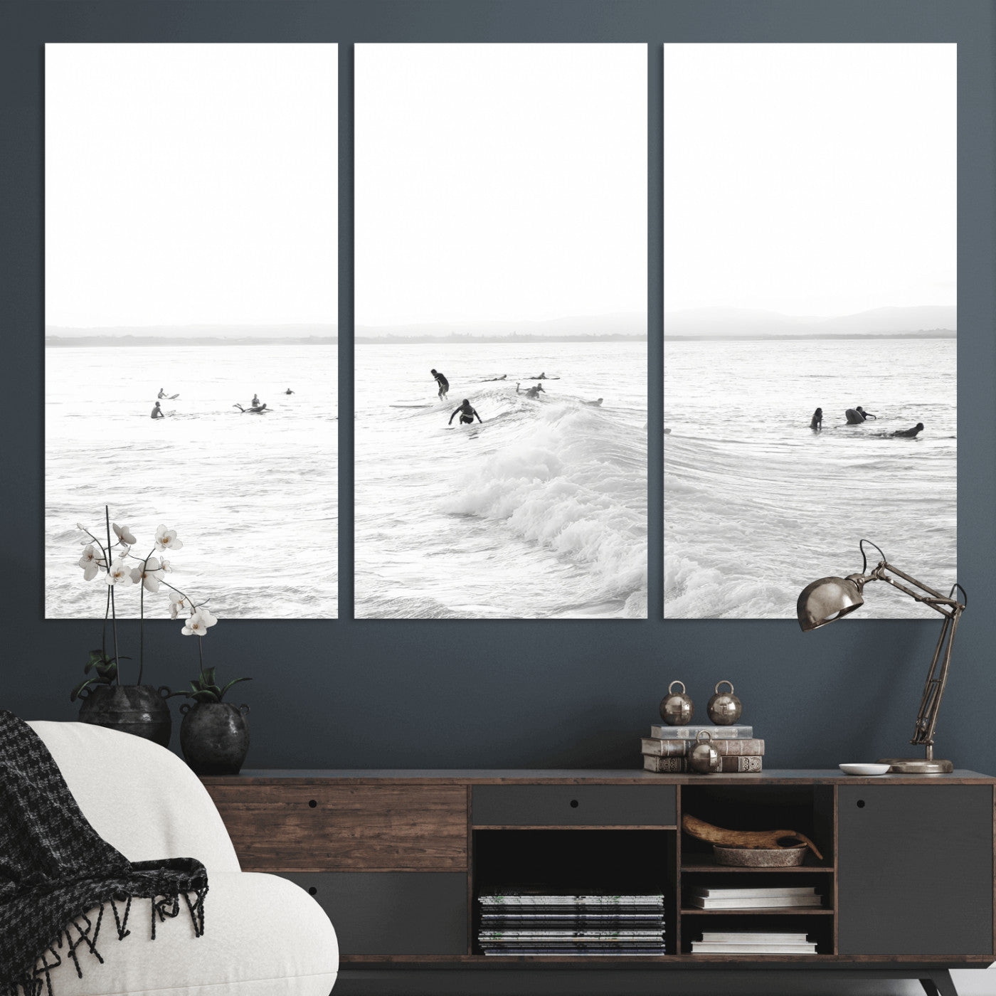 33449548-MGV-CV-36X24 - Surf Crowd Motion Wall Art – Active Surfers & Ocean Waves Canvas Print, Dynamic Water and Coastal Horizon for Living Room or Sea Adventure Decor