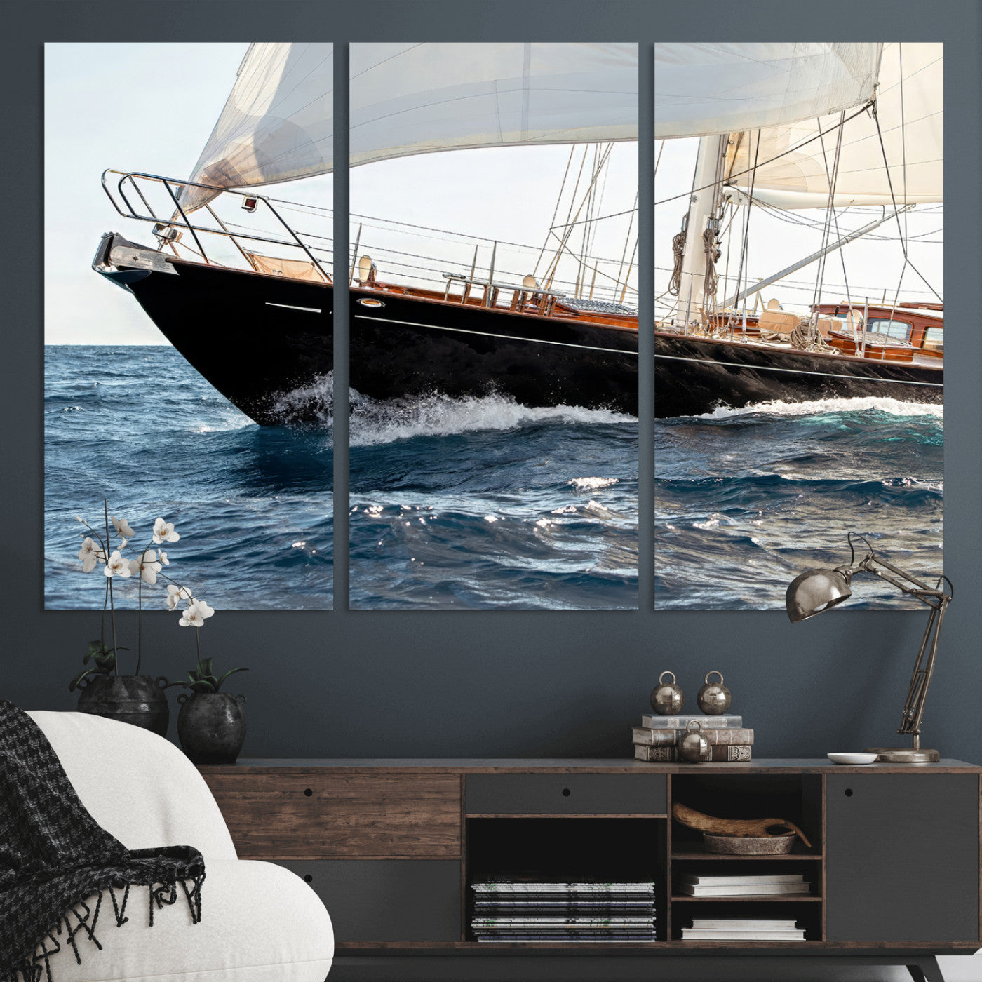 97168626-MGV-CV-36X24 - Boat Yacht Wall Art – Ocean Waves & Sailing Adventure Canvas Print, Nautical Elegance & Marine Journey for Living Room or Luxury Decor