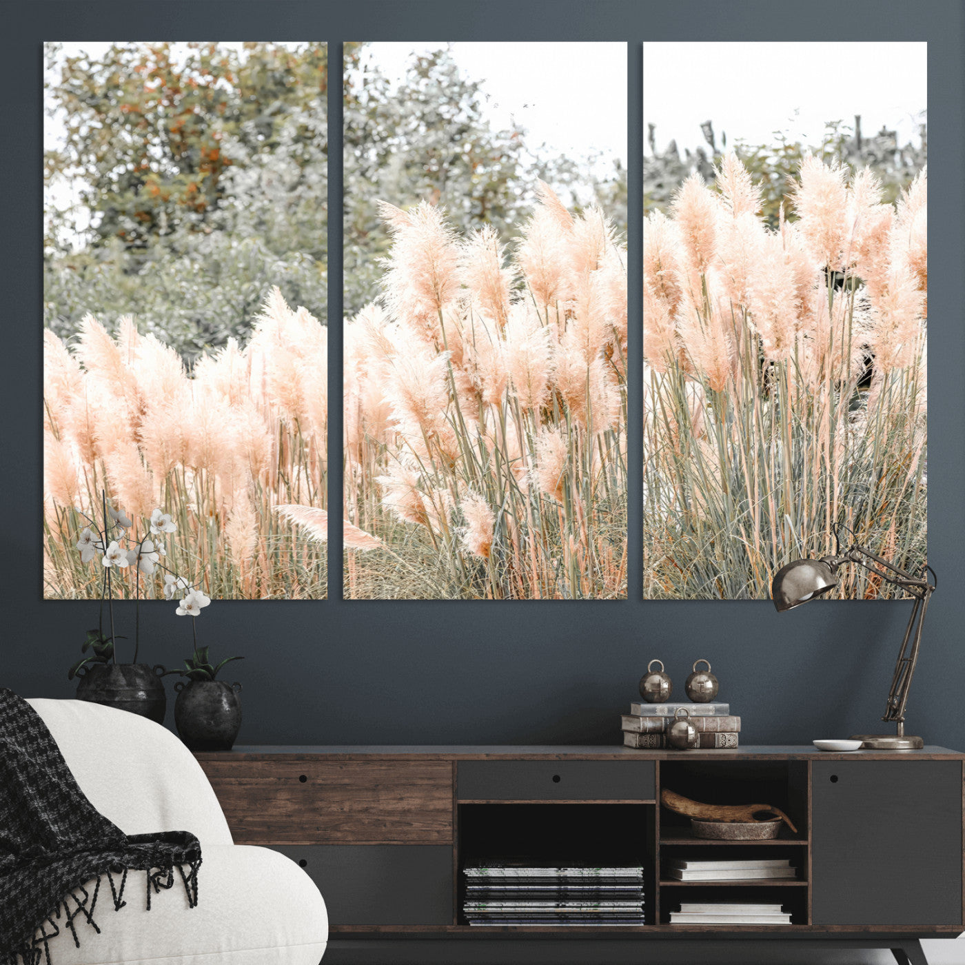 21826392-MGV-CV-36X24 - Pampas Grass Wall Art – Soft Blush Hues and Natural Texture Canvas Print, Serene Outdoors & Botanical Charm for Living Room or Nature Decor