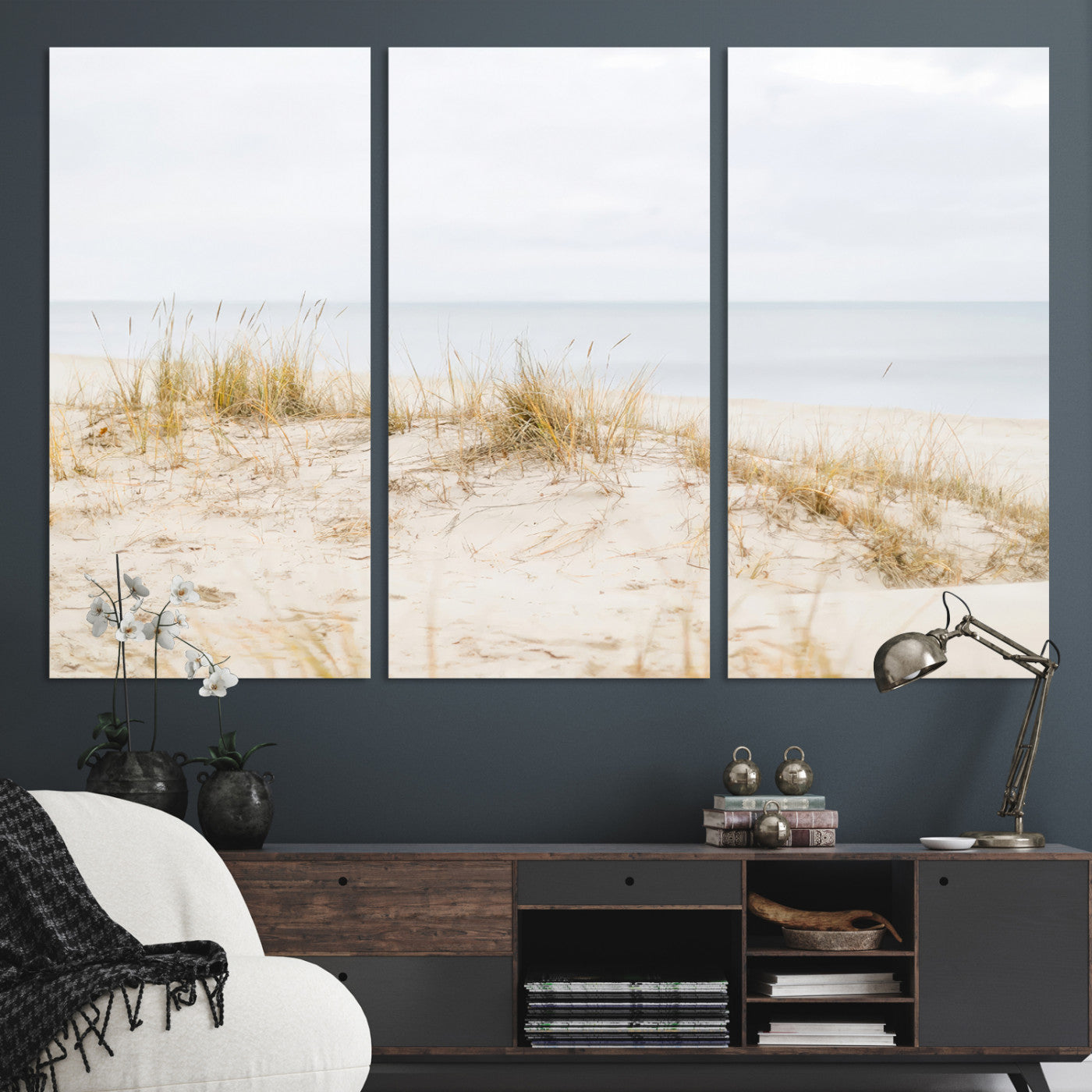 13146857-MGV-CV-36X24-Beach Dunes Wall Art Canvas Print, Framed Coastal Grass Art Picture Print, Sand Perfect Minimalist Decor, Framed Sand Dunes Canvas