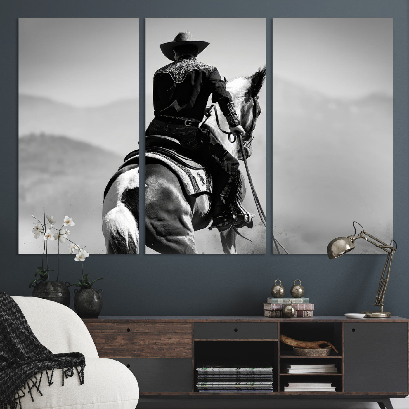 83102464-MGV-CV-36X24-Western Wall Art Canvas Print, Framed Cowboy Art Picture Print, Horse Perfect Western Decor, Framed Cowboy Wall Art Canvas Print