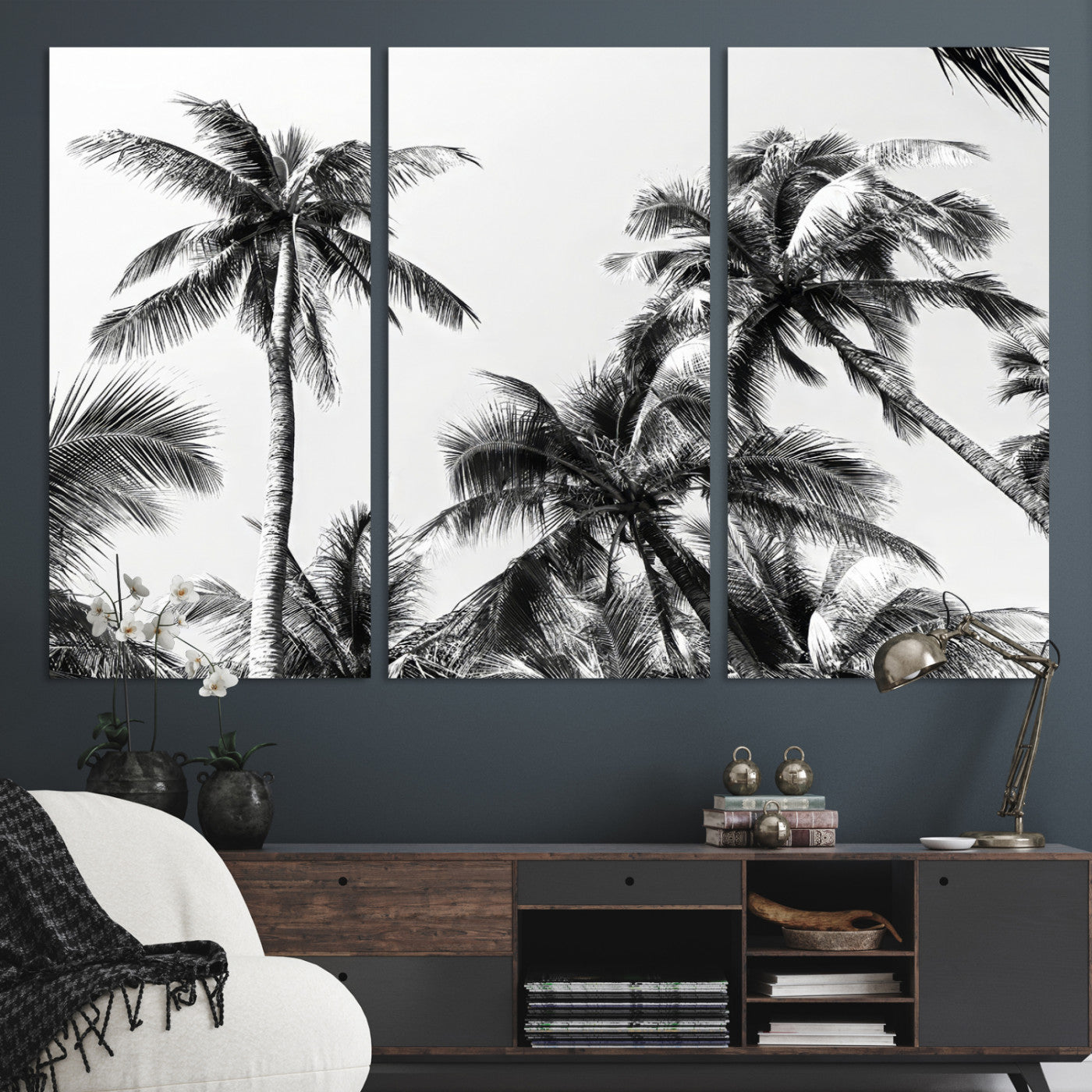 46641801-MGV-CV-40X27-Palm Wall Art Canvas Print, Framed Tropics Art Picture Print, Monochrome Perfect Minimalist Decor