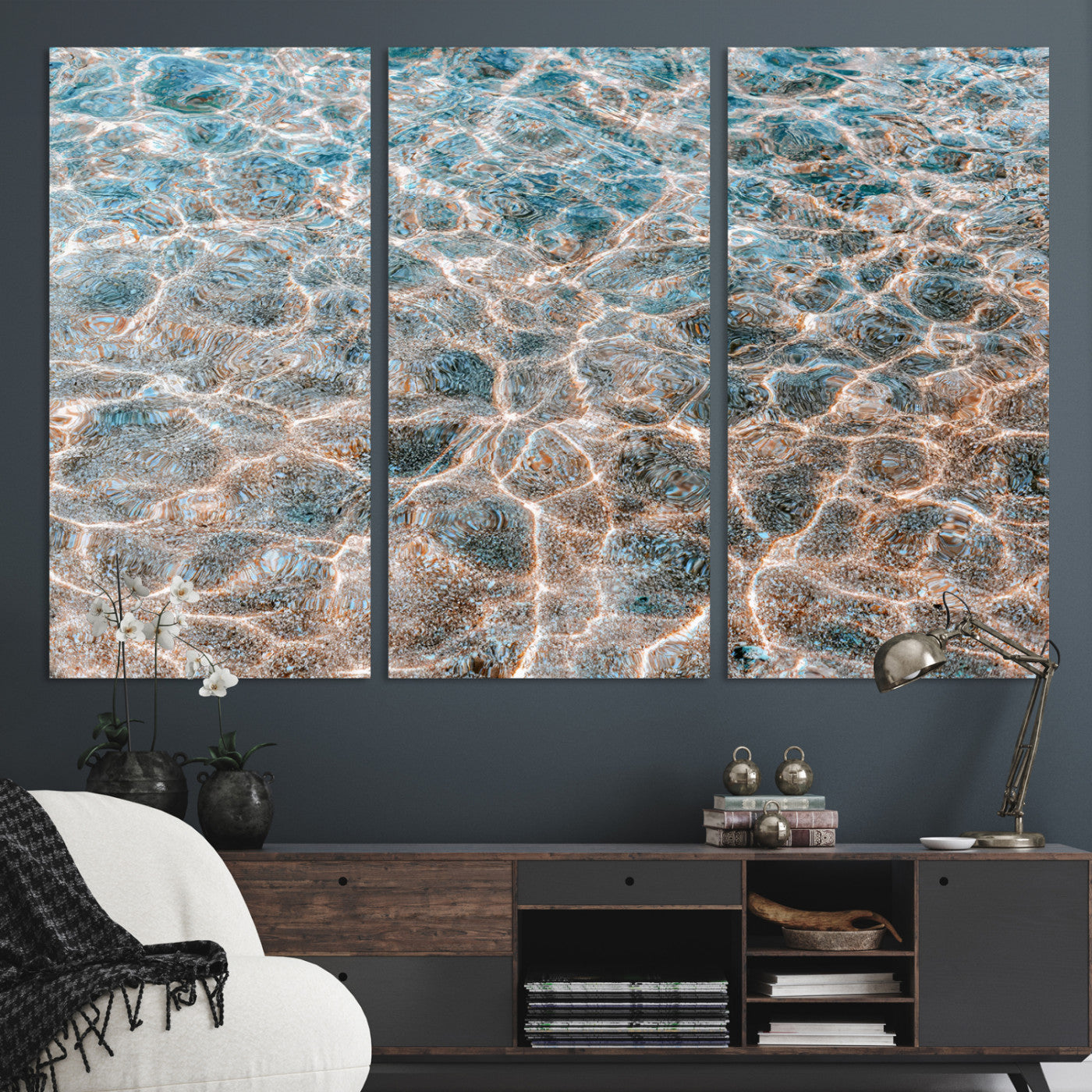 26580287-MGV-CV-36X24-Clear Water Wall Art Canvas Print, Framed Sunlit Ripples Art Picture Print, Ocean Texture Perfect Modern Coastal Decor