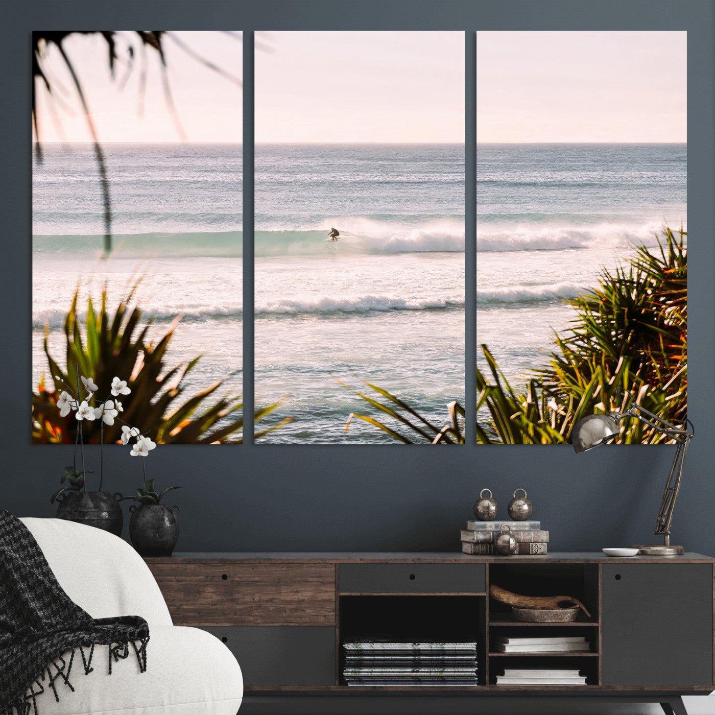 MGV-CV-48X32-3P - Ocean Surfer Wall Art Canvas Print, Framed Coastal Surf Art Picture Print, Tropical Beach Perfect Tropical Coastal Decor Artwork
