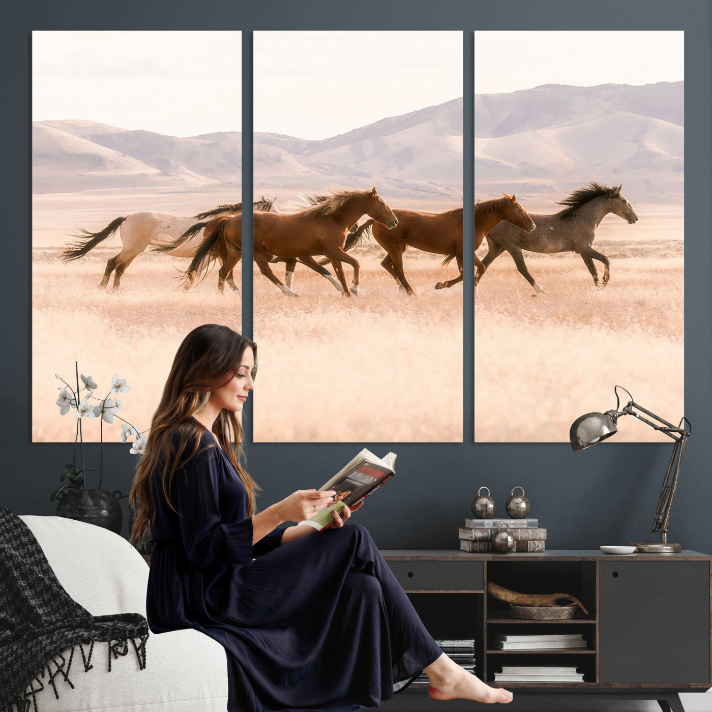 HORSESH-MGV-CV-36X24 - Wild Horses Wall Art – Running Freedom Canvas Print, Graceful Movement, Outdoor Landscape, Nature’s Power and Spirit, Home or Office Decor